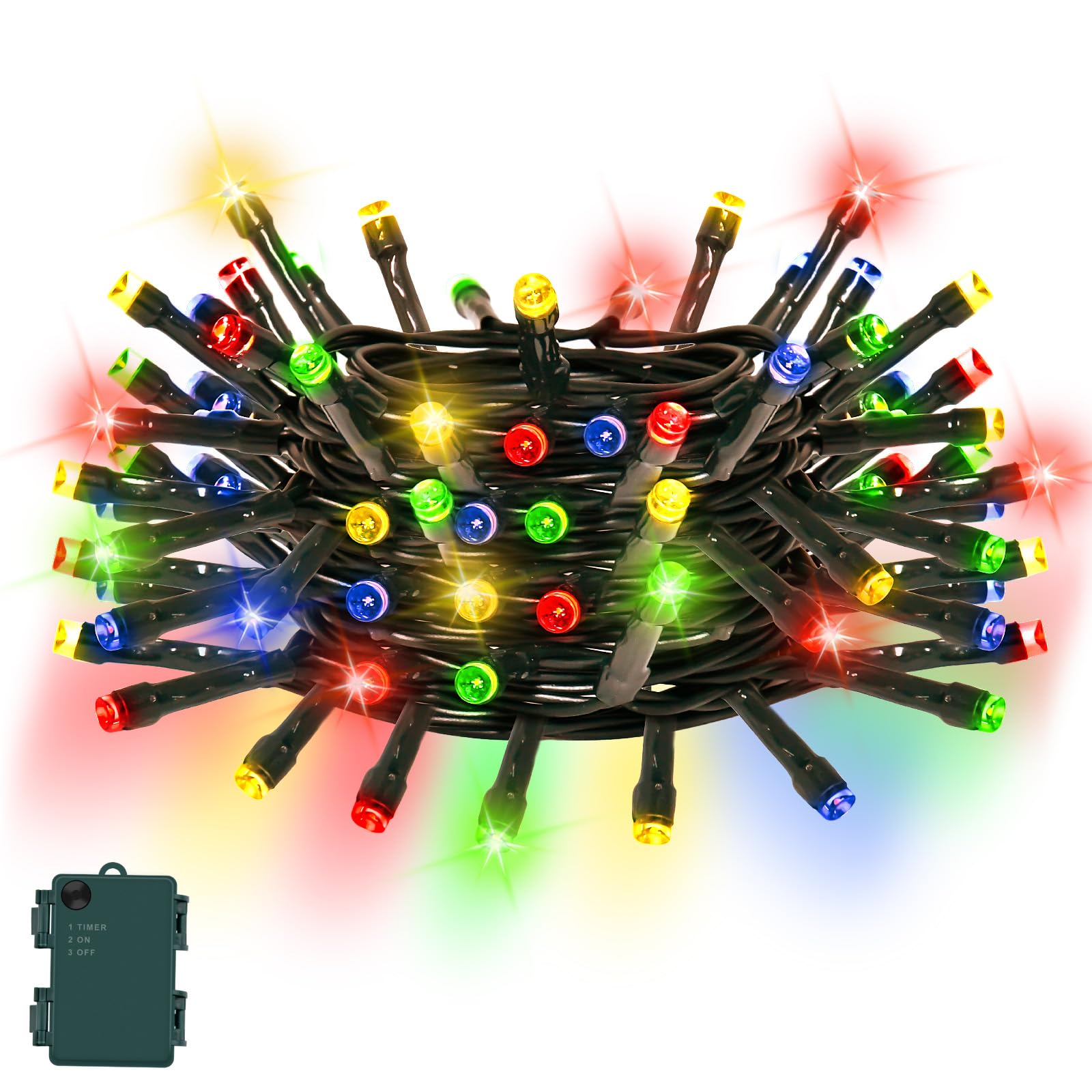 Gcstnn Battery Operated Christmas Lights, 5M/16.4Ft 50LED Outdoor Fairy Lights with 6h Timer,IP65 Waterproof String Lights On Green Cable,for Bedroom Xmas Tree,Garden,Indoor Decorations,Multicolor — image 1