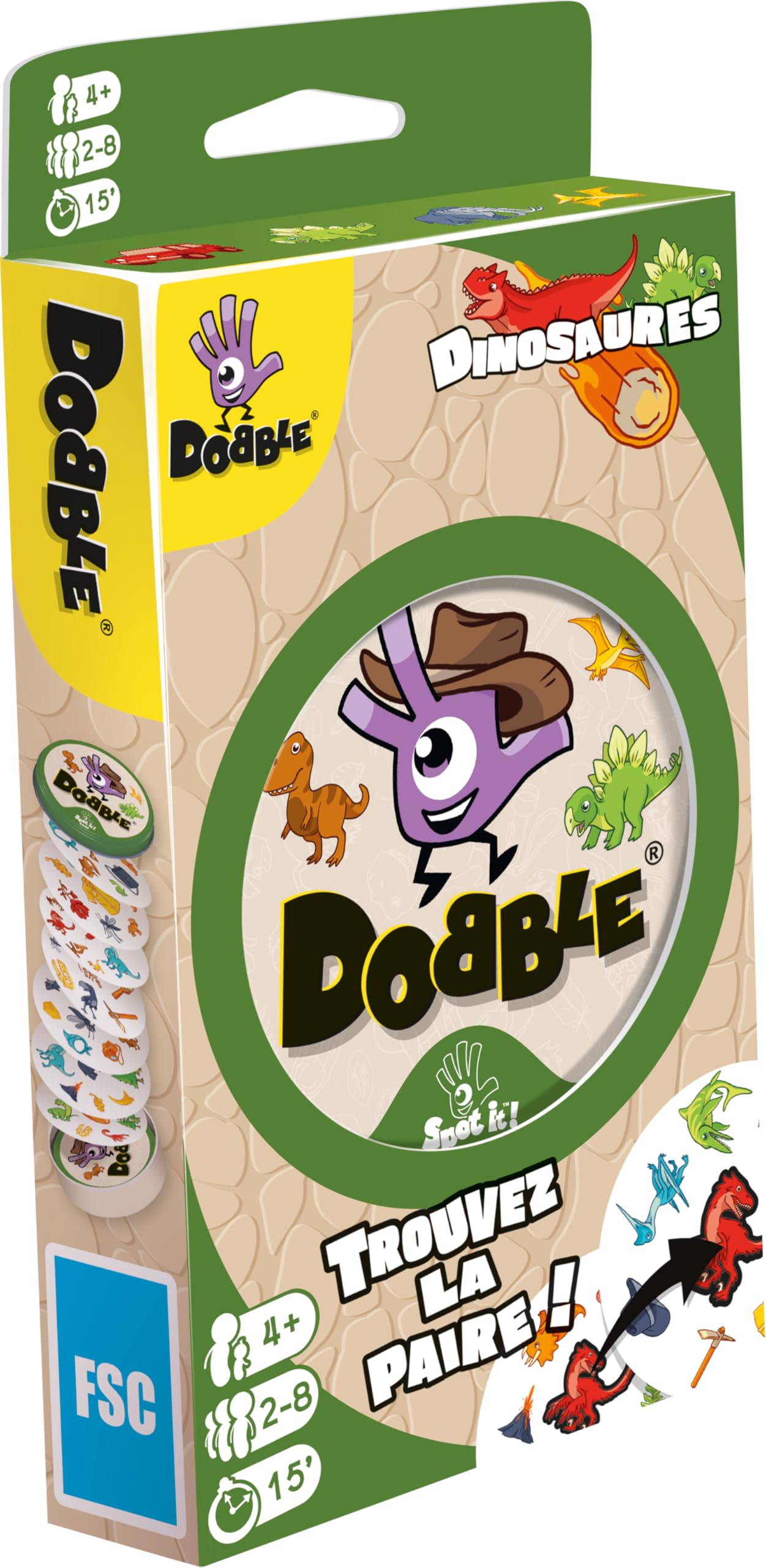 Asmodee Dobble Dinosaur - Board Game - Card Game - Quick Family Observation Game - From 4 Years - 2 to 8 Players - 15 Minutes - French Version