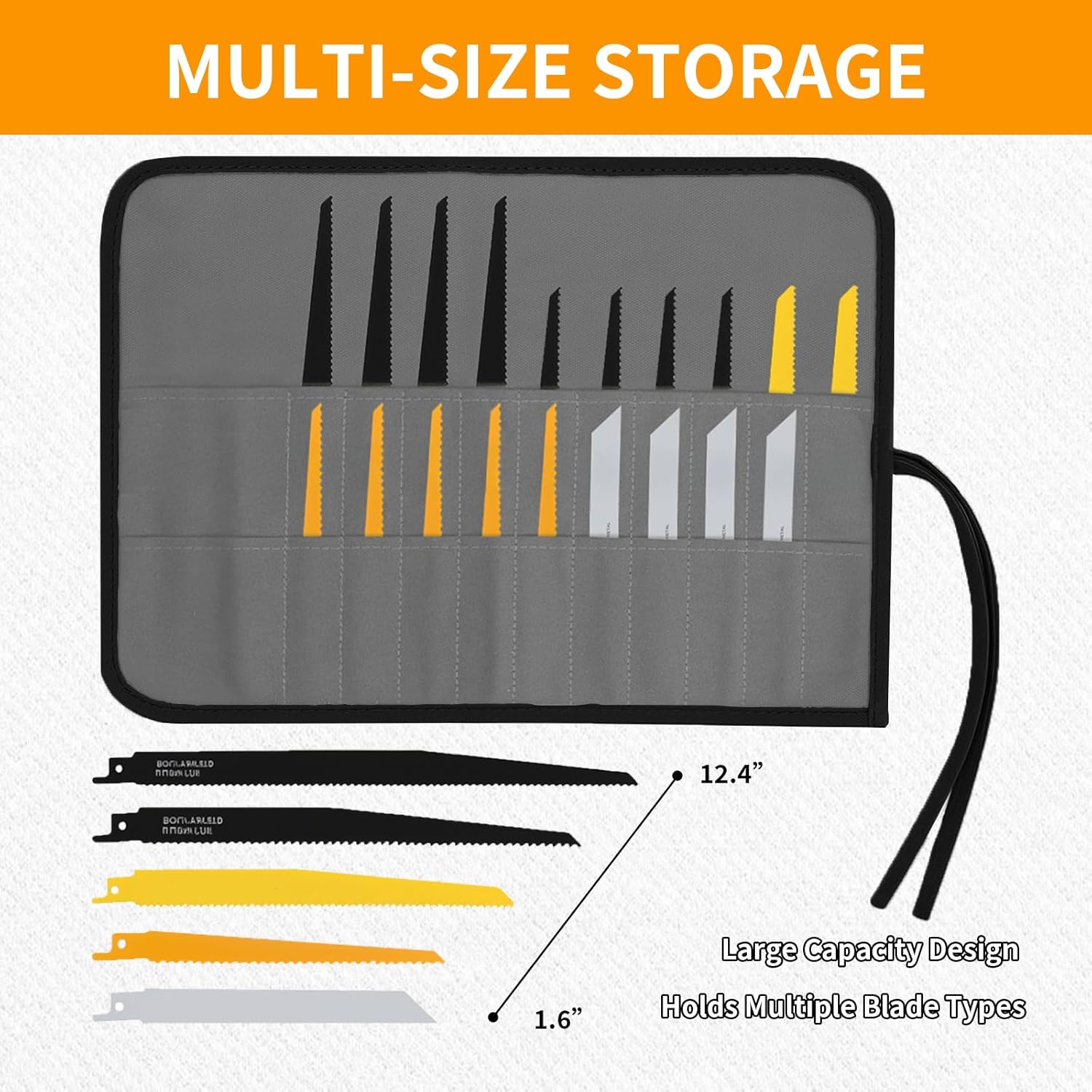 Portable Saw Blade Storage Case - Durable Grey Fabric Holder for Reciprocating, Jigsaw & Wood Pruning Blades - Compact & Lightweight for DIY, Contractors & Professionals (Case Only)