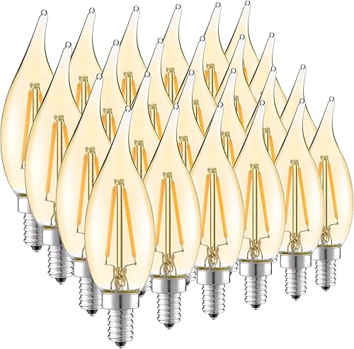 HMYYJT Bombilla LED de candelabro, bombillas regulables para candelabro, transparente, C10, 3000 K, 120 V, 2 W, base E12, paquete de 24 HMYYJT Bombilla LED de candelabro, bombillas regulables para candelabro, transparente, C10, 3000 K, 120 V, 2 W, base E12, paquete de 24