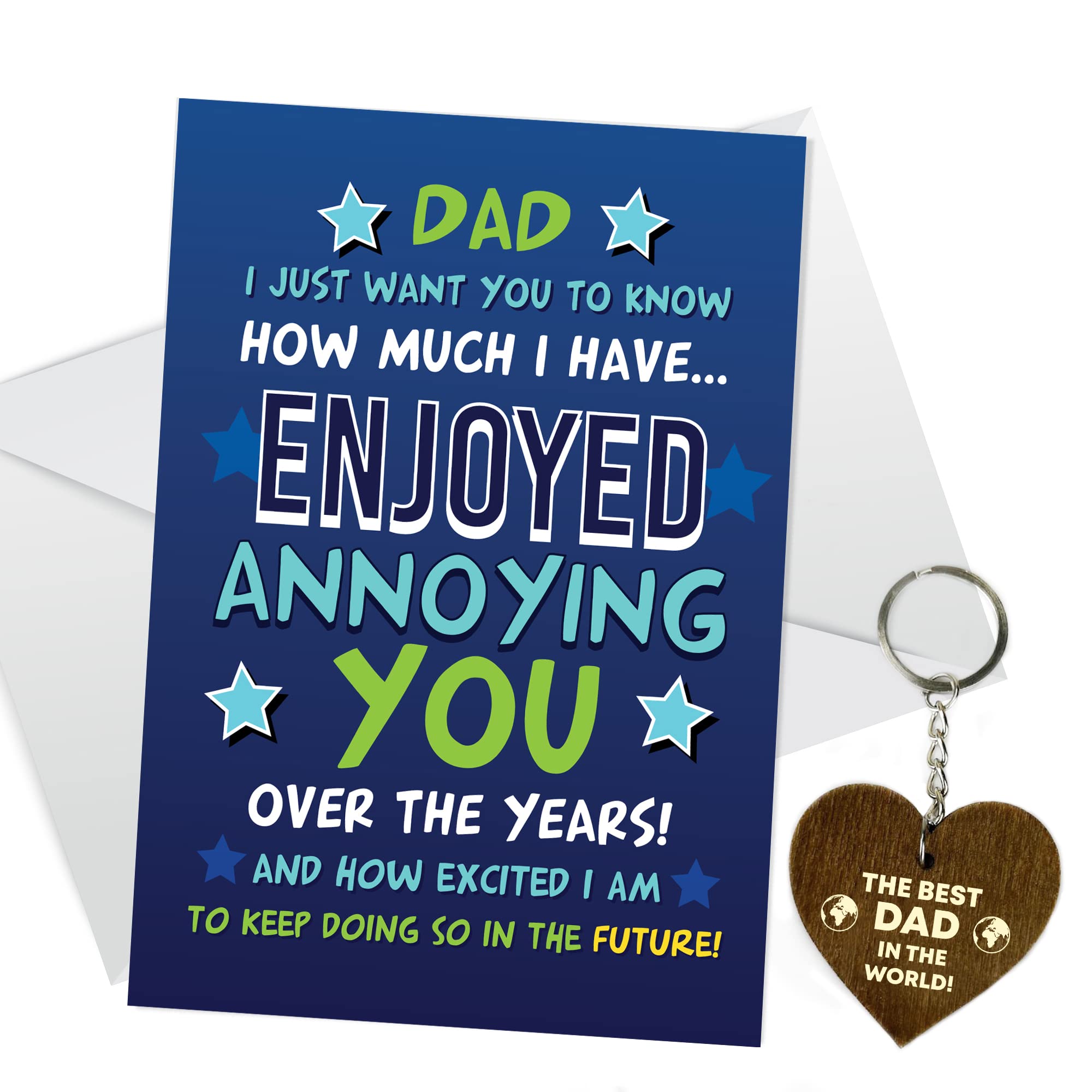 RED OCEAN Dad Card And Keyring Bundle - Novelty Gift For Dad From Daughter Son - Fathers Day Gift For Dad - Dad Birthday Gifts For Him - Wooden Keyring Gift For Dad