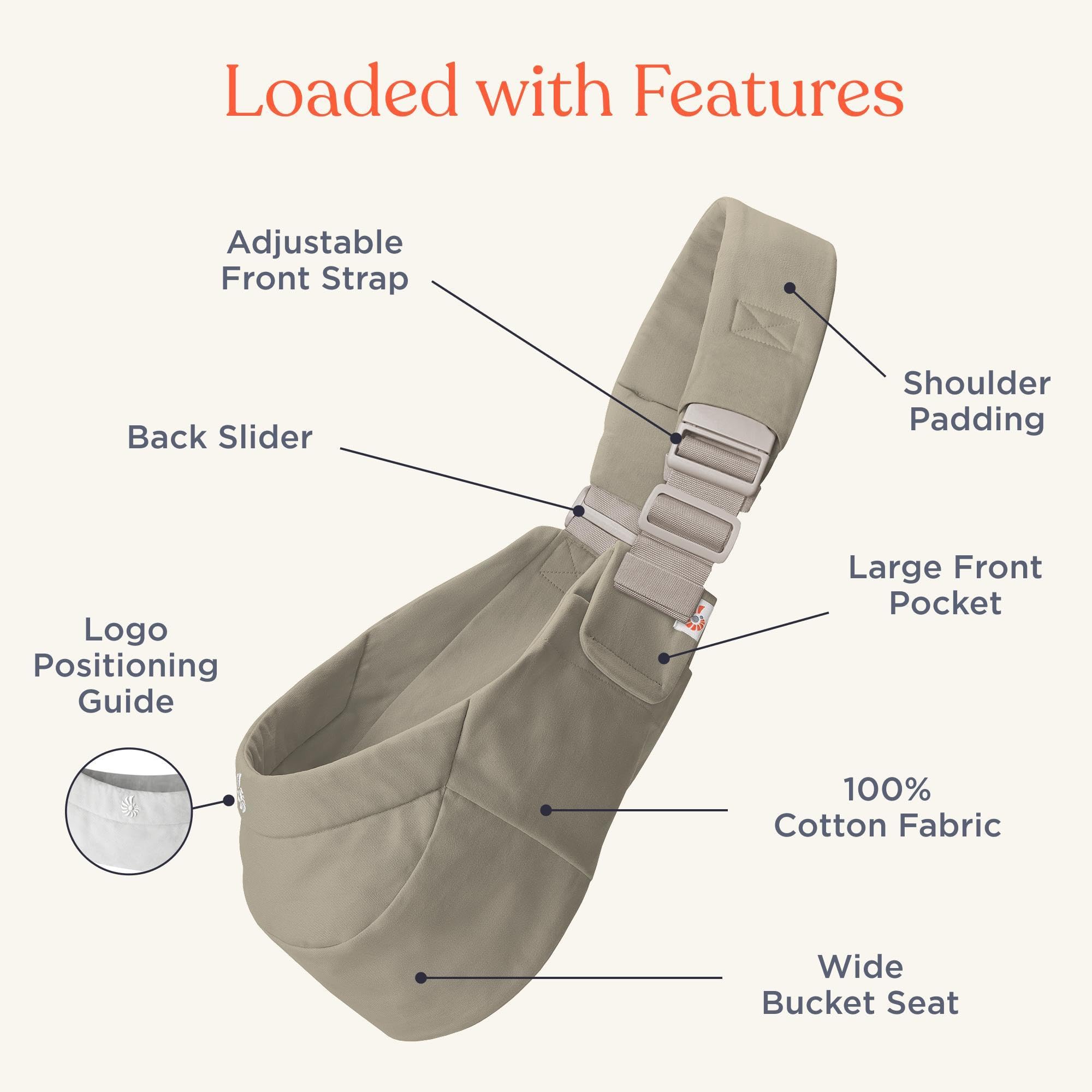 Mochila portabebés Ergobaby Upsie Sling, mochila ergonómica para bebés y niños pequeños a partir de 6 meses (7,7-20,4 kg), cambio espontáneo entre caminar y ser llevado en brazos, Soft Olive — view 3