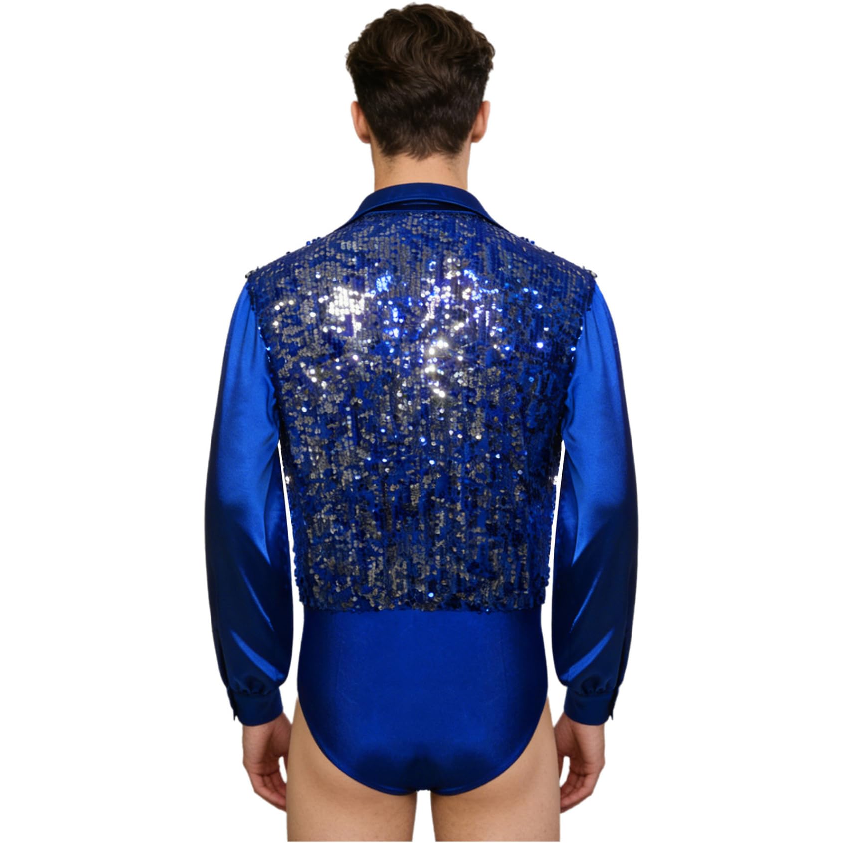 Herren Latein Tanzhemd Tanzbody Langarm Glitzer Oberteil Turnier Shirt Tanzanzug mit Pailletten Jazz Salsa Rumba Tanzkostüm
