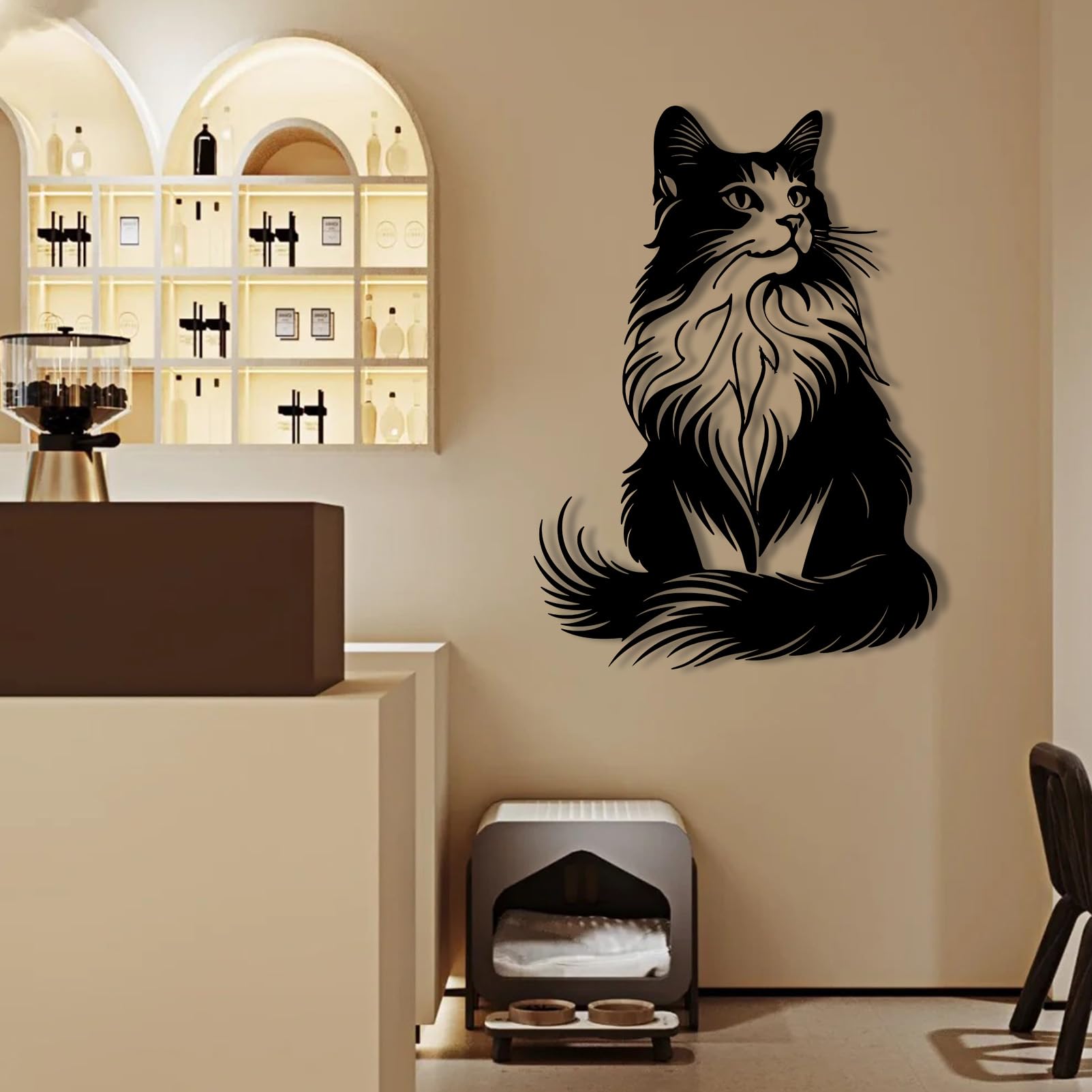 Oxzcimty Cat Metal Wall Art, Metal Cat Wall Decor, Cat Wall Decor, Animal Metal Art, Cat Wall Hanging, Metal Wall Art for Living Room, Cat Cafe,