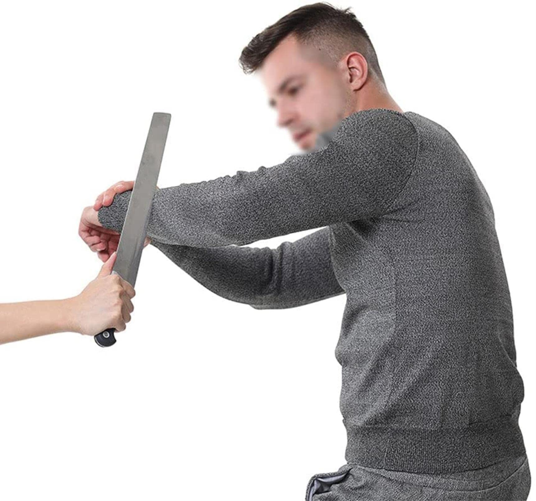 Chaleco a Prueba de Cortes y puñaladas, Camiseta de Manga Larga a Prueba de mordeduras, rasgaduras y puñaladas, Utilizada para Proteger la Seguridad Personal (Cuello Redondo Gris Oscuro)