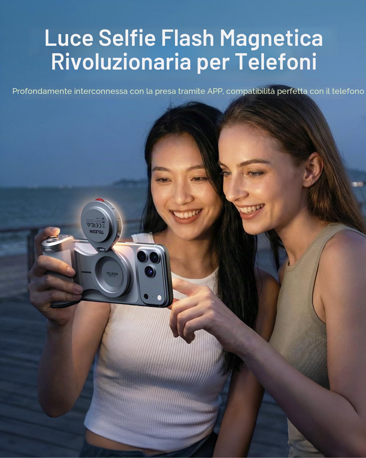 TELESIN Pro Imaging Master Grip + Luce Flash per Selfie | Stile DSLR, Magnetica Impugnatura Ergonomica, 5000 lux Luce Flash | Kit MagSafe per la Creazione di Contenuti per iPhone/Android,Vlog,YouTube
