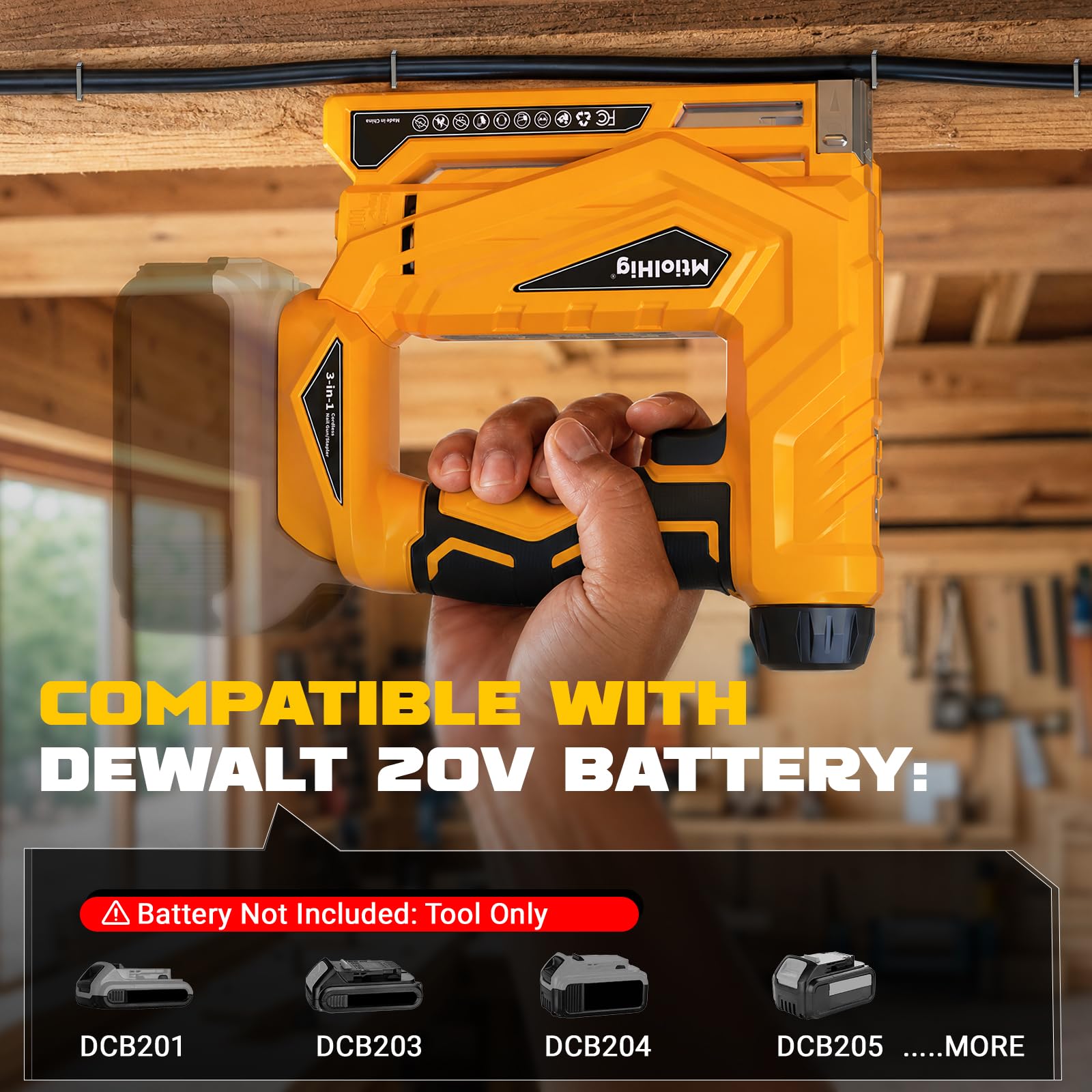 MtiolHig Kabellose Heftpistole, kompatibel mit Dewalt 20 V Akku – 2-in-1 18 Gauge Nagelpistole T-50 Heftgerät mit 2000 Stück für Polstermaterialreparatur, Heimwerker, nur Werkzeug, leicht, 1,4 kg