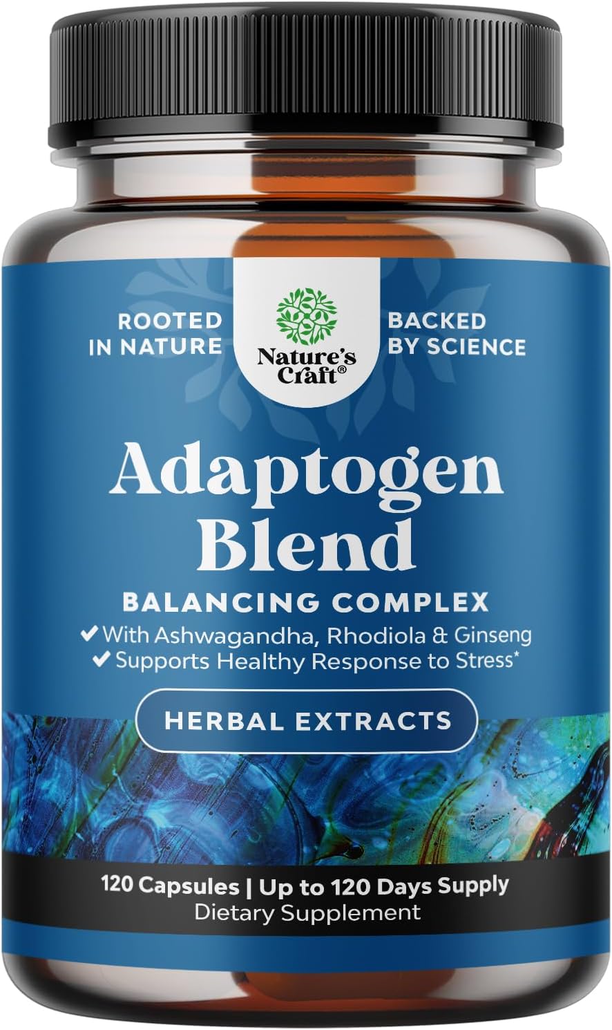 Herbal Adaptogen Mood Support Supplement - Calming Adaptogens Supplement for Stress & Cortisol Management with Ashwagandha Rhodiola Rosea & Maca Root - Vegan Non GMO & Daytime Friendly -120 Count