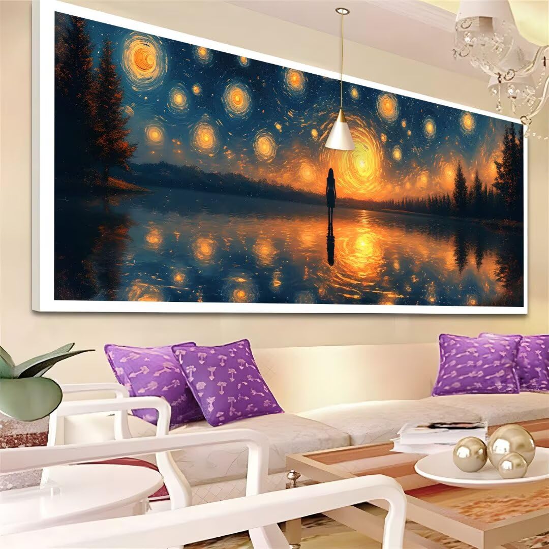 Malarstwo diamentowe, gwiaździste niebo, dla dorosłych, duży obraz do malowania diamentami, 210 x 70 cm, zestaw do tworzenia mozaiki dla dorosłych, prostokątne kamienie, dekoracja ścienna, W-2