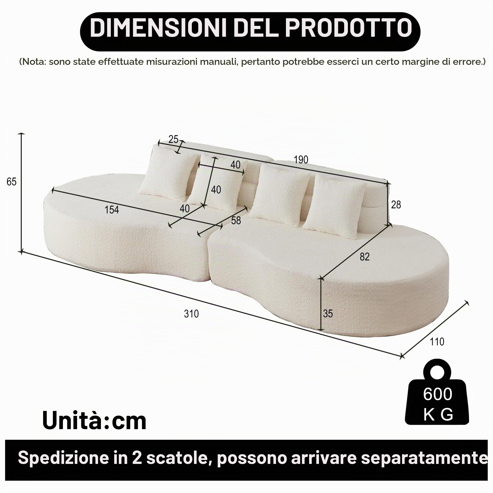 Divano modulare in schiuma, divano componibile senza struttura a 2 pezzi, 100% schiuma memory ad alta densità, rivestimento in velluto sfoderabile e lavabile, divano in stile moderno. (Beige)