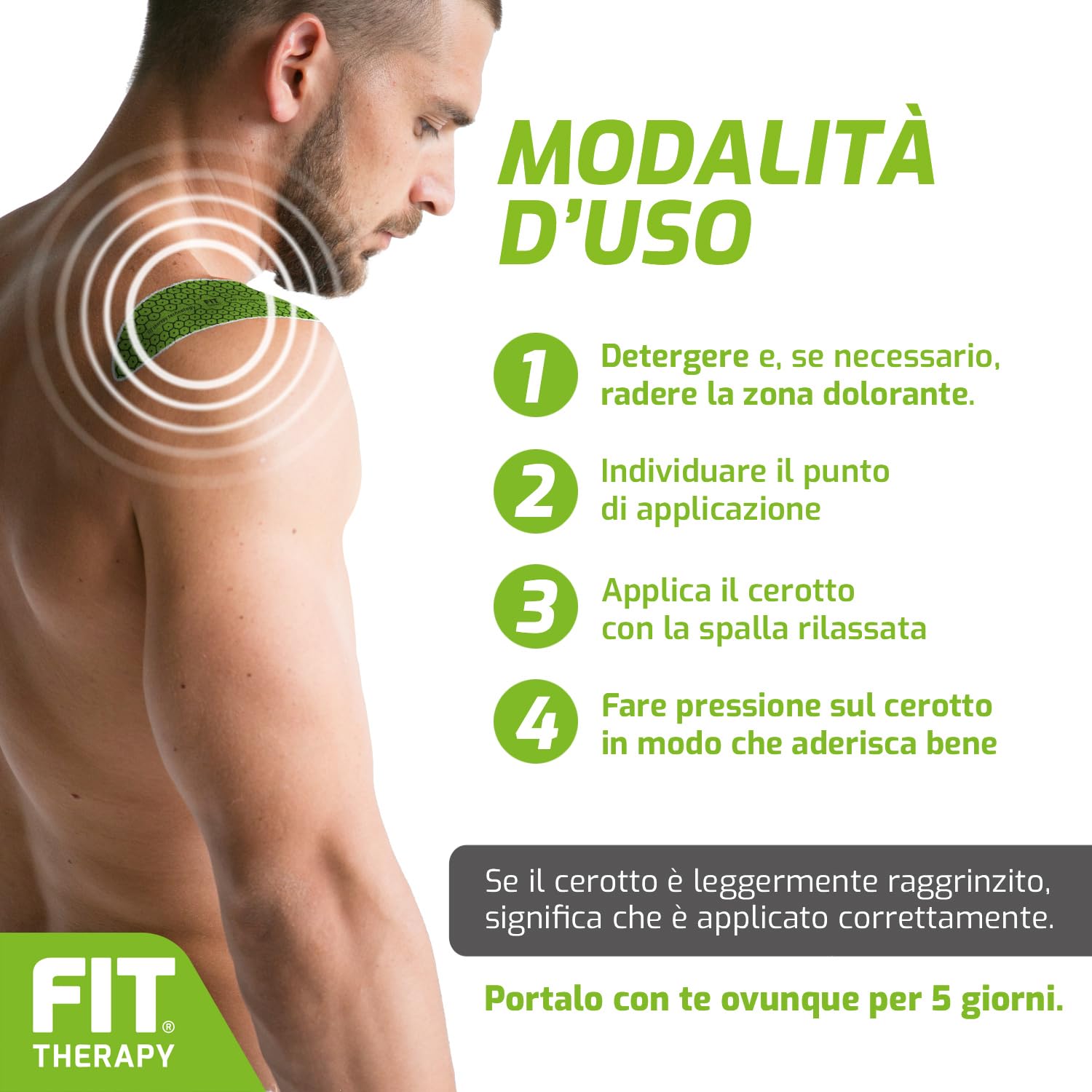 FIT Therapy – Cerotti Antidolorifici e Antinfiammatori Spalla - Per Dolore Muscolare, Artrite, Tendinite, Borsite, Artrosi – NON SCALDA, Impermeabile, Senza Farmaci, Dura 5 Giorni (10 Cerotti)