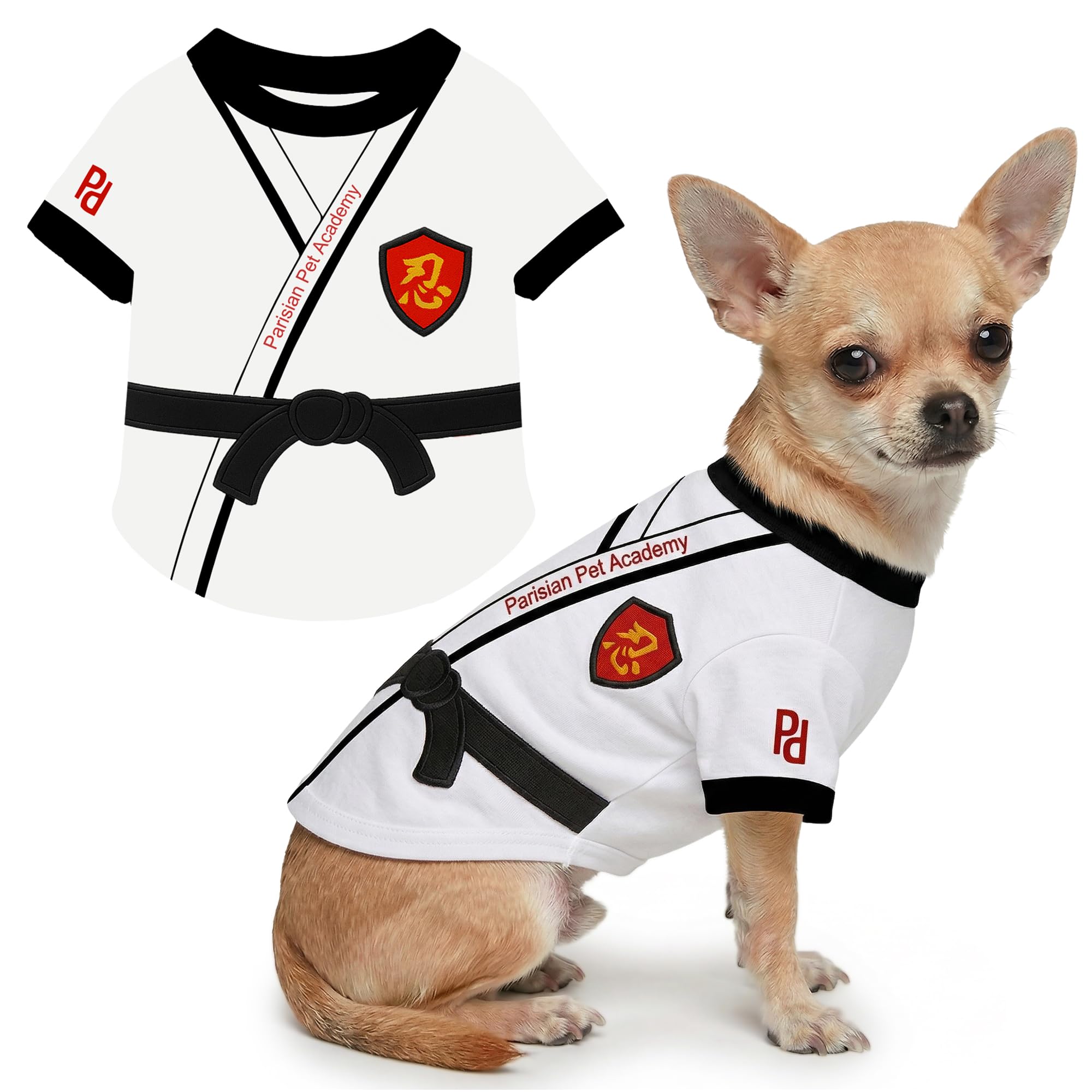 Parisian Pet Dog Karate Academy Shirt - Halloween Pet Vest - Halloween Shirts for Dogs - Embroidered Pets Clothes - Puppy Halloween Costume - Sleeved Doggy Costumes for Small Dogs - S โ image 1