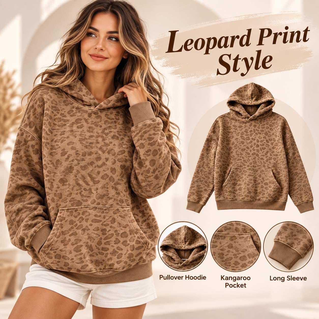 Leopard Print Hoodie for Women, Graphic Hoodie, Polyester S-XL
