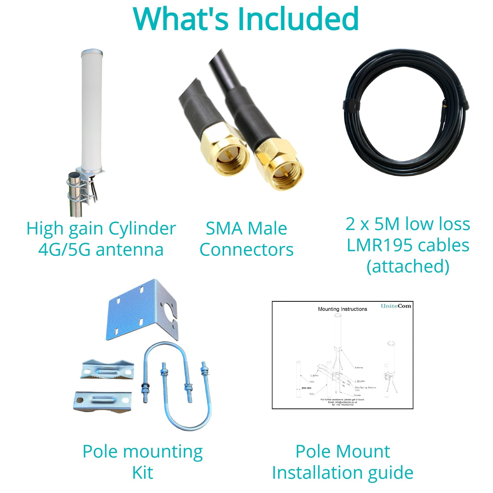 Ad alte prestazioni 4G/5G MIMO Antenna esterna impermeabile Booster ad alto guadagno Palo Mount LTE Doppio ingresso 5 metri SMA Broadband Router Mobile Internet (5M Cavi)