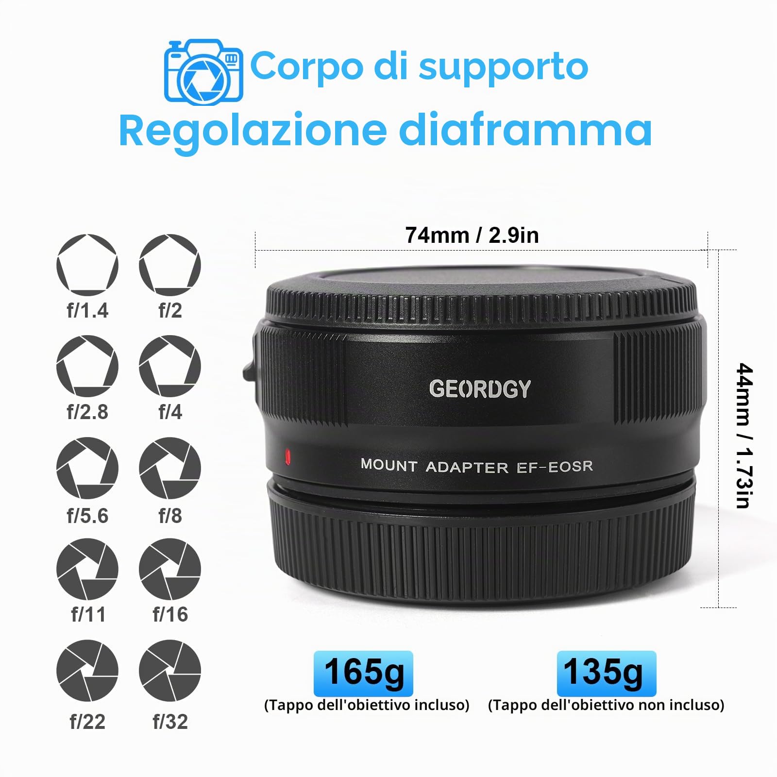 Adattatore per obiettivo, adattatore AF per obiettivi Canon serie EF/EF-S su fotocamere Canon EOS-R, tra cui EOS RP R3 R5 R6 R6 R6MarkII R7 R8 R10 R50 R100, Fast AF, apertura regolabile