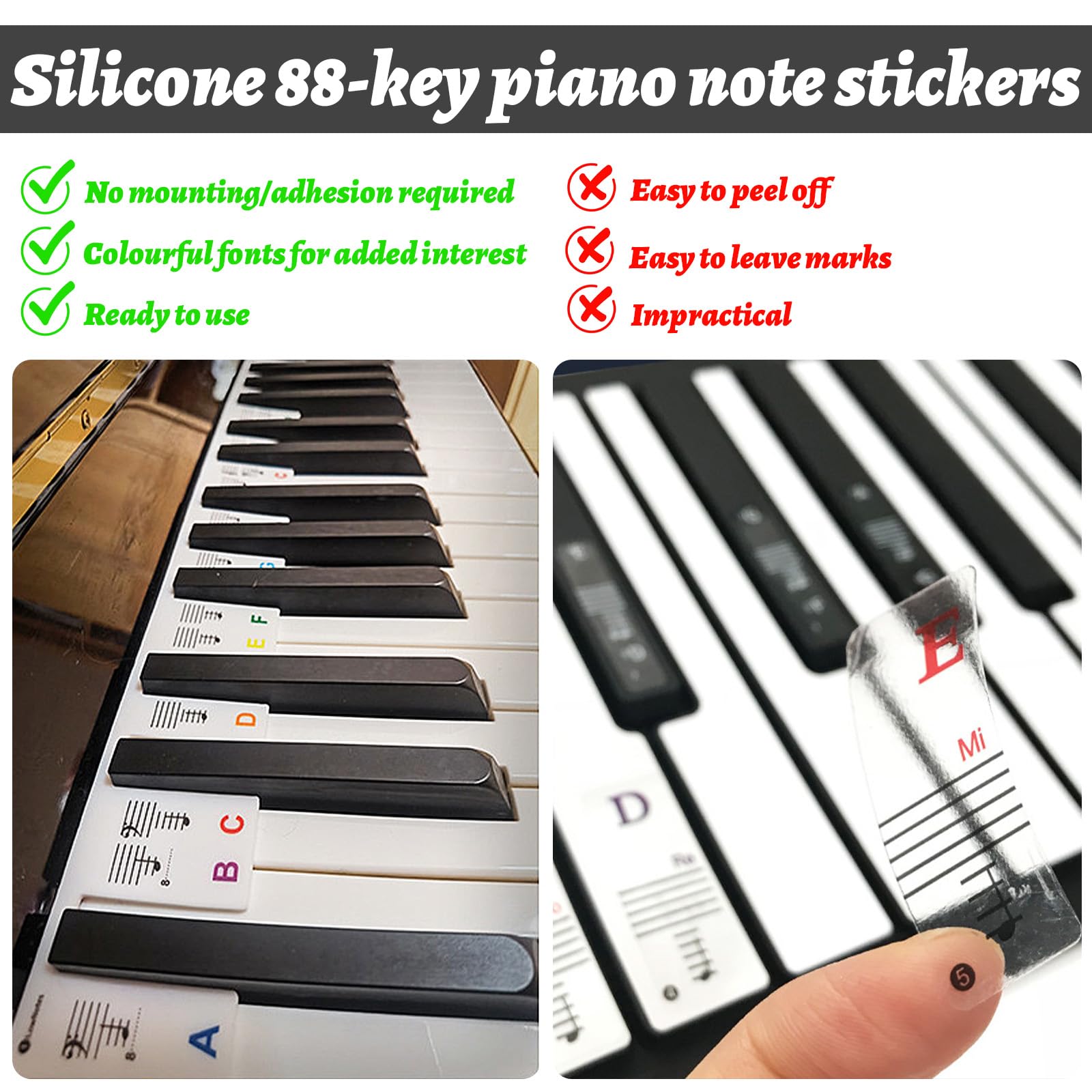 Adesivi Tastiera Guida Note Pianoforte Momowin Per 88 Tasti - Etichette Silicone Per Principianti Tastiera Pieghevole Pianoforte - Foto 3