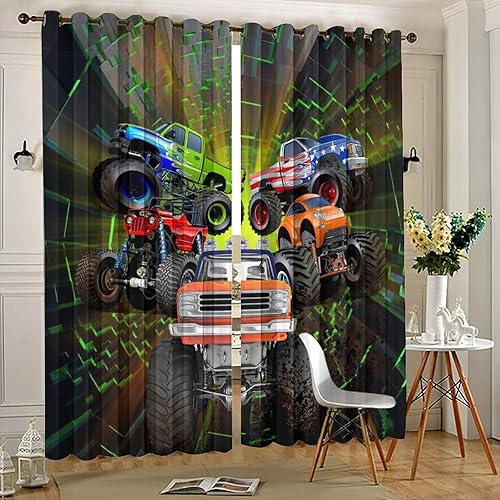 Miniatura 5 de Cortinas opacas ultra suaves de alta calidad con estampado de camiones monstruo de caricaturas, con aislamiento térmico para dormitorio, reducción