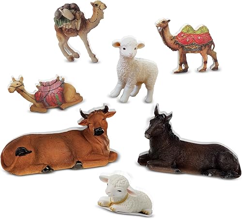 Menkxi Juego de 7 piezas de animales de Navidad de madera para belén de animales, camel, oveja, burro, vaca, belén, animales de mesa, para la santa,