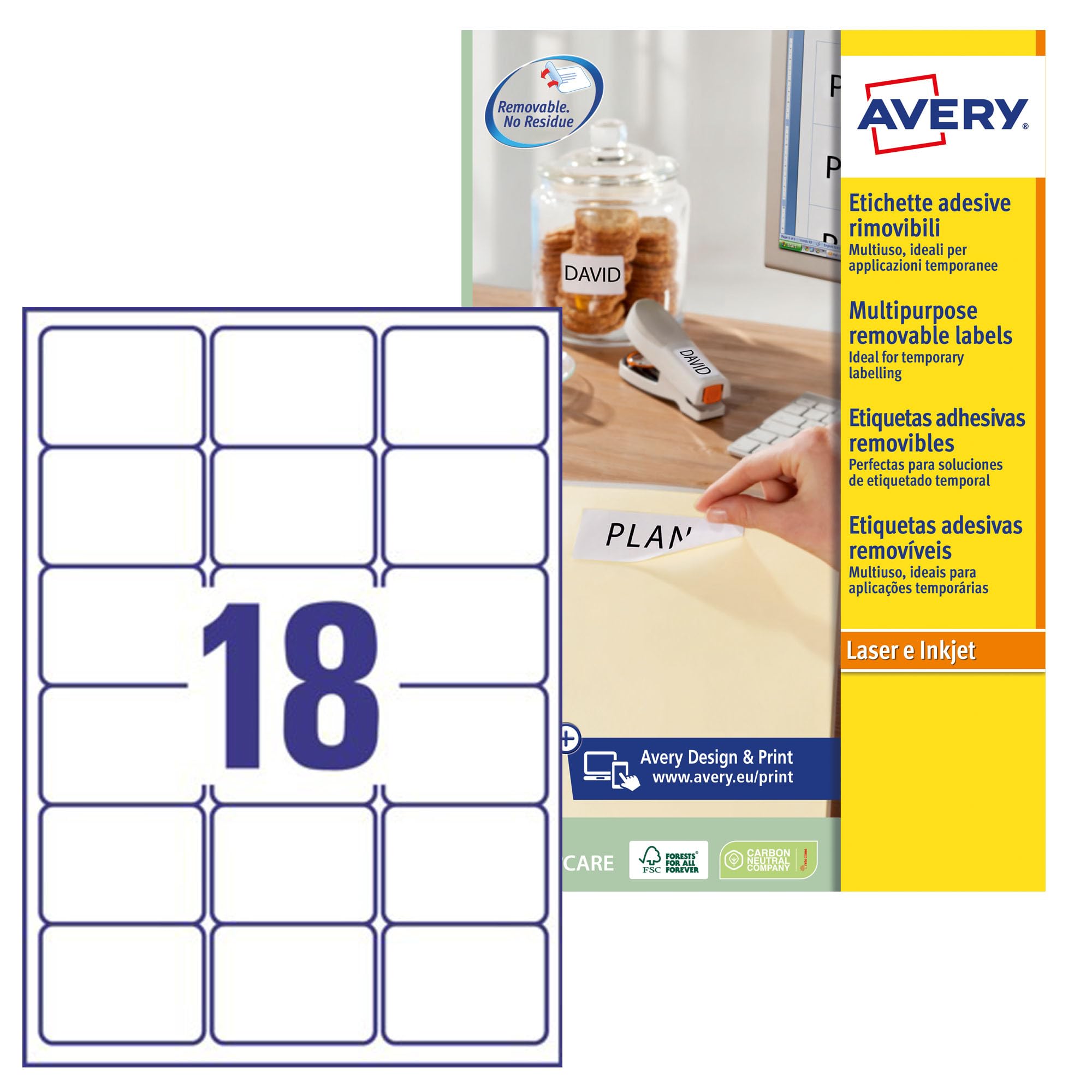 AVERY Zweckform L6025REV-25 Universal Etiketten (450 plus 90 Klebeetiketten extra, 63,5x46,6mm auf A4, wieder rückstandsfrei ablösbar/abziehbar, bedruckbar, selbstklebende Aufkleber) 30 Blatt, weiß