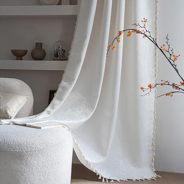 ENJOYBRIDAL Cream Damask 84 Inch Curtains for Living Room Semi Sheer Drapes…