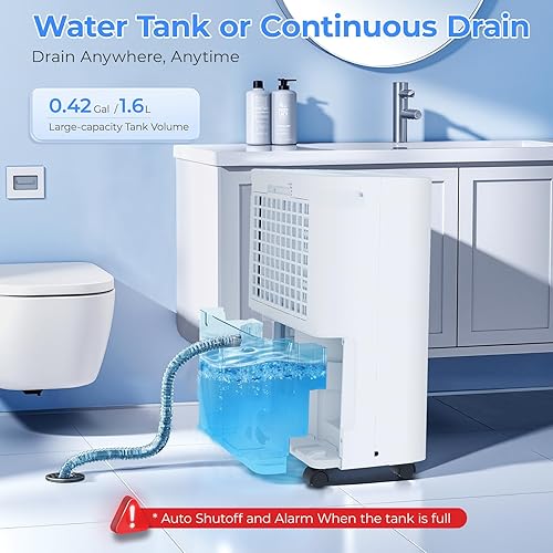 Miniatura 5 de Deshumidificador para el hogar, 2500-3000 pies cuadrados, 60 pintas máx. Compresor inteligente, humedad controlada por aplicación inteligente, con