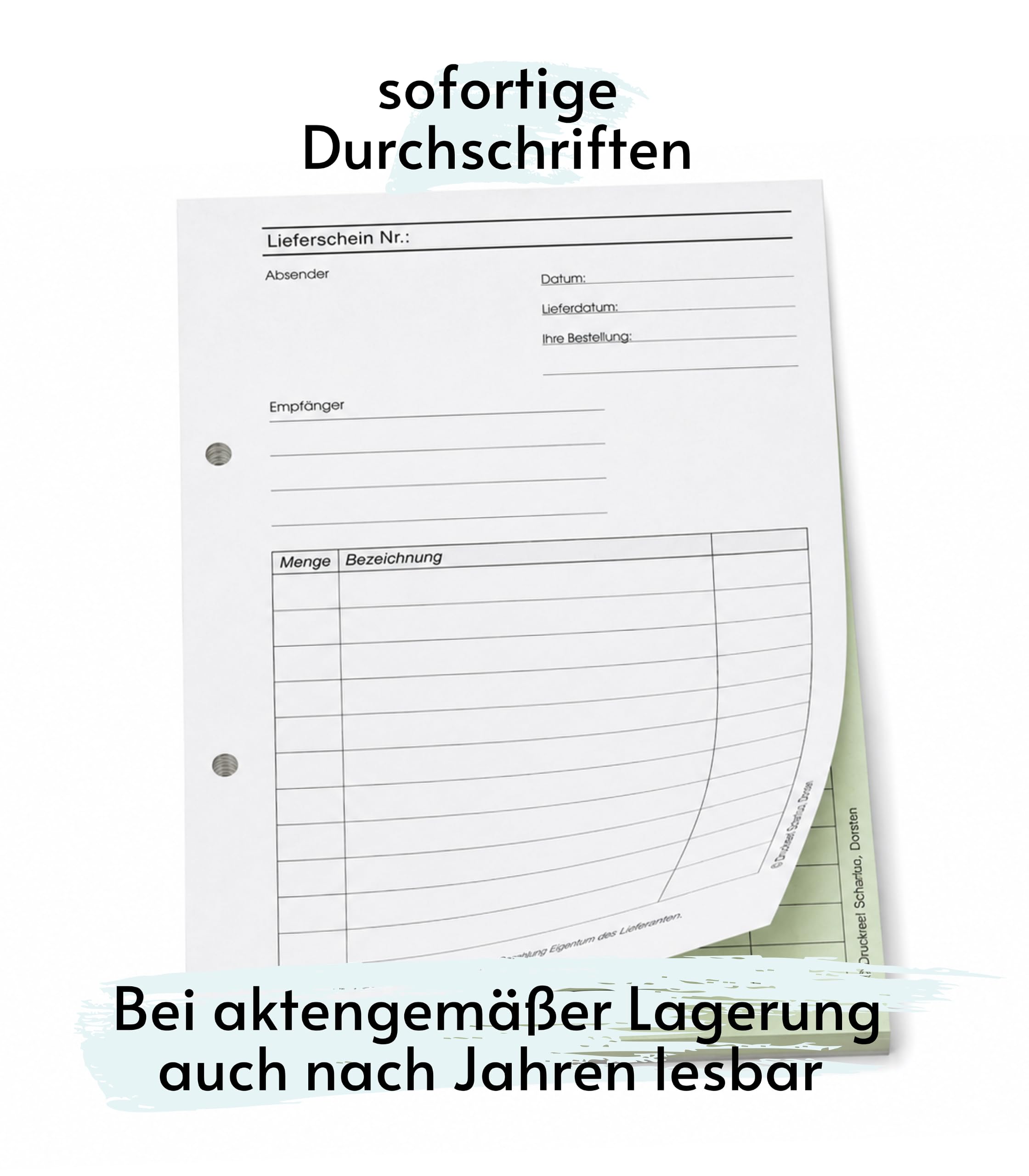 4x Lieferscheinblock DIN A5 2-fach selbstdurchschreibend 2x50 Blatt | Lieferscheinbuch A5 2-fach selbstdurchschreibend, 2x50 Blatt weiß/grün, gelocht