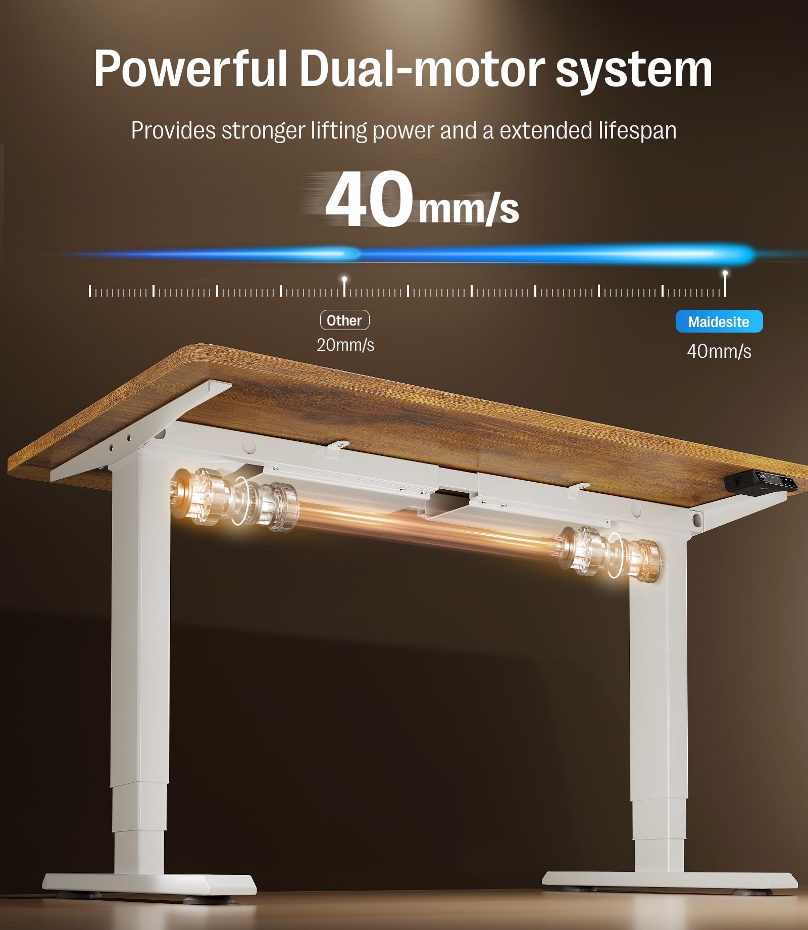 MAIDeSITe - Scrivania regolabile in altezza 160x80cm - Scrivania elettrica regolabile in altezza a 3 livelli con 2 motori energeticamente efficienti - Posti di lavoro stabili e silenziosi, capacità di