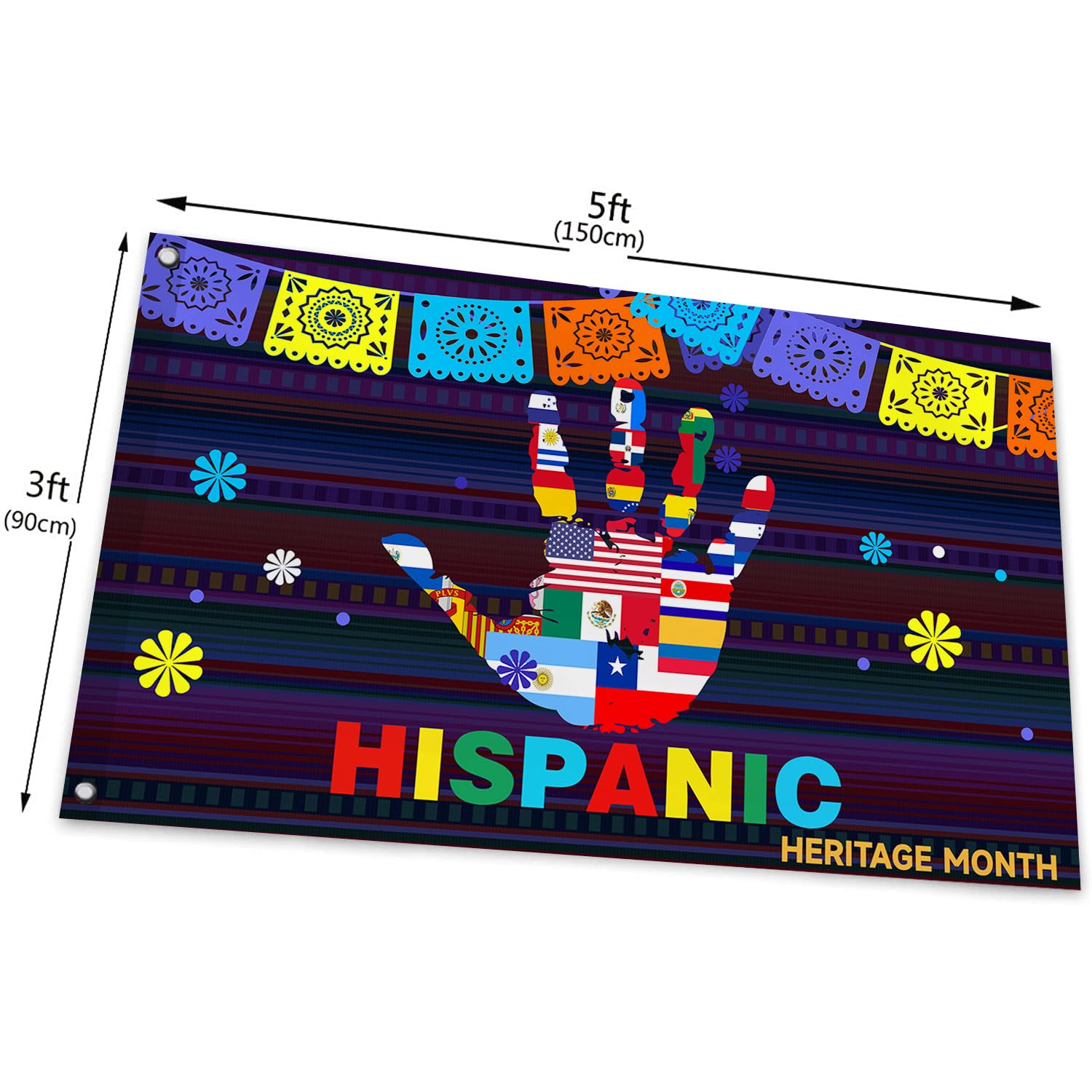 Hispanic Heritage Month Flagge 90x152 Cm – Aus Polyester Mit Messingösen, Für Innen & Außen, Buntes Latino-Design
