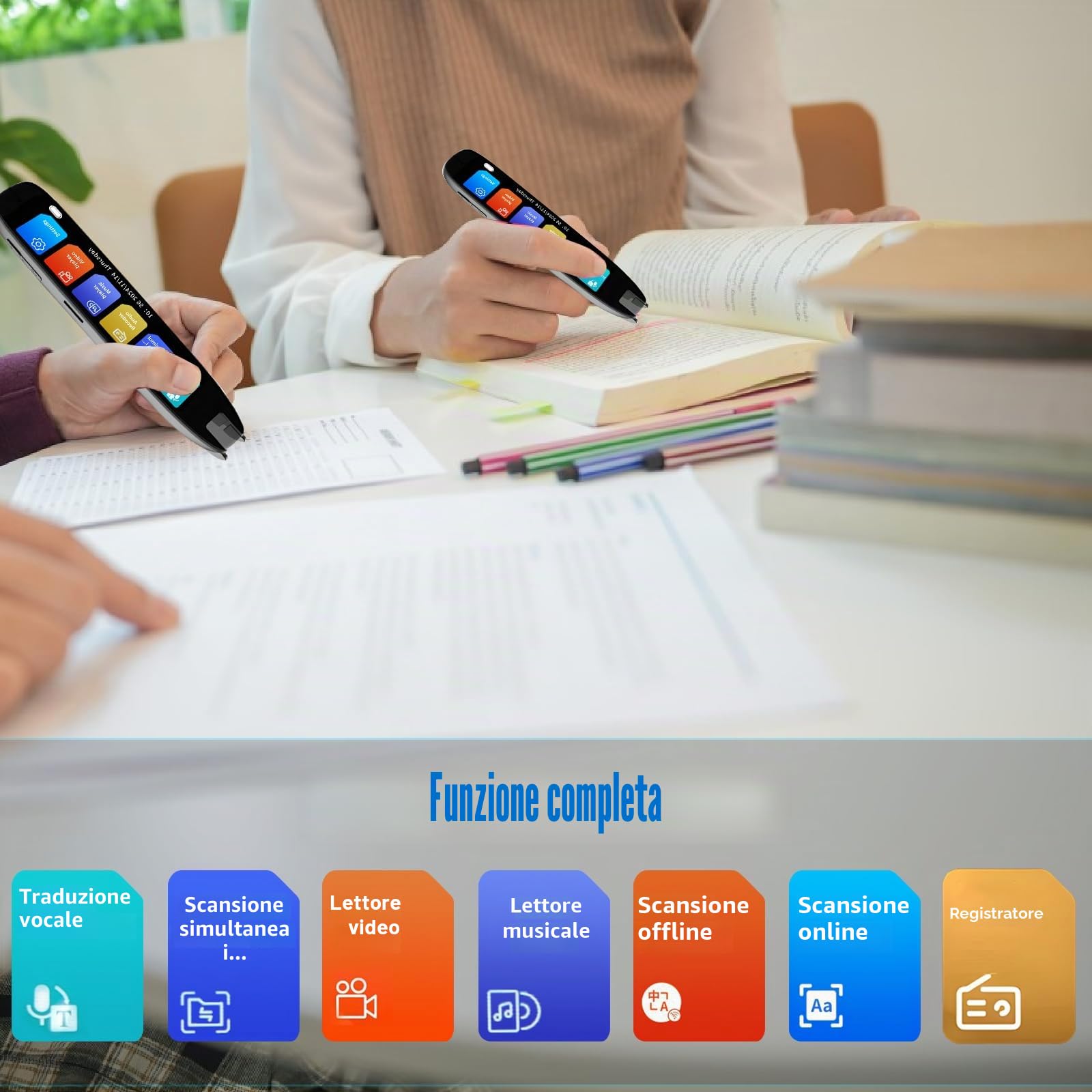 Scan Reader Penna, Penna di Lettura Smart Digitale per Scansione di 142 Lingue, Dispositivo Traduttore per Dislessia, Anziani, Bambini, Studenti, Supporta Voce e Scansione a Testo