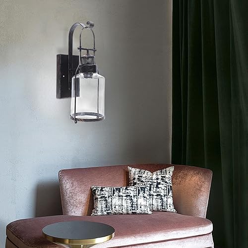 Miniatura 6 de Iluminación de pared industrial retro, lámparas modernas con pantalla de vidrio transparente, para mesita de noche, bar, restaurante, pasillo,