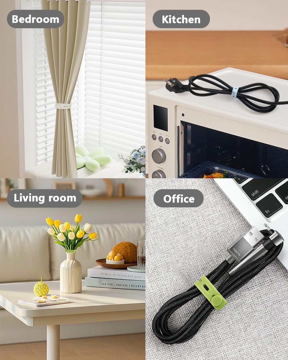 10pcs Reusable Cable Ties and 12pcs Labels, Silicone Data Cord Organizer Ties with Writable Hook Loop Cable Tags, Elastic Electrical Cord Organizer for Desk, Home Office And Travel (Colors)