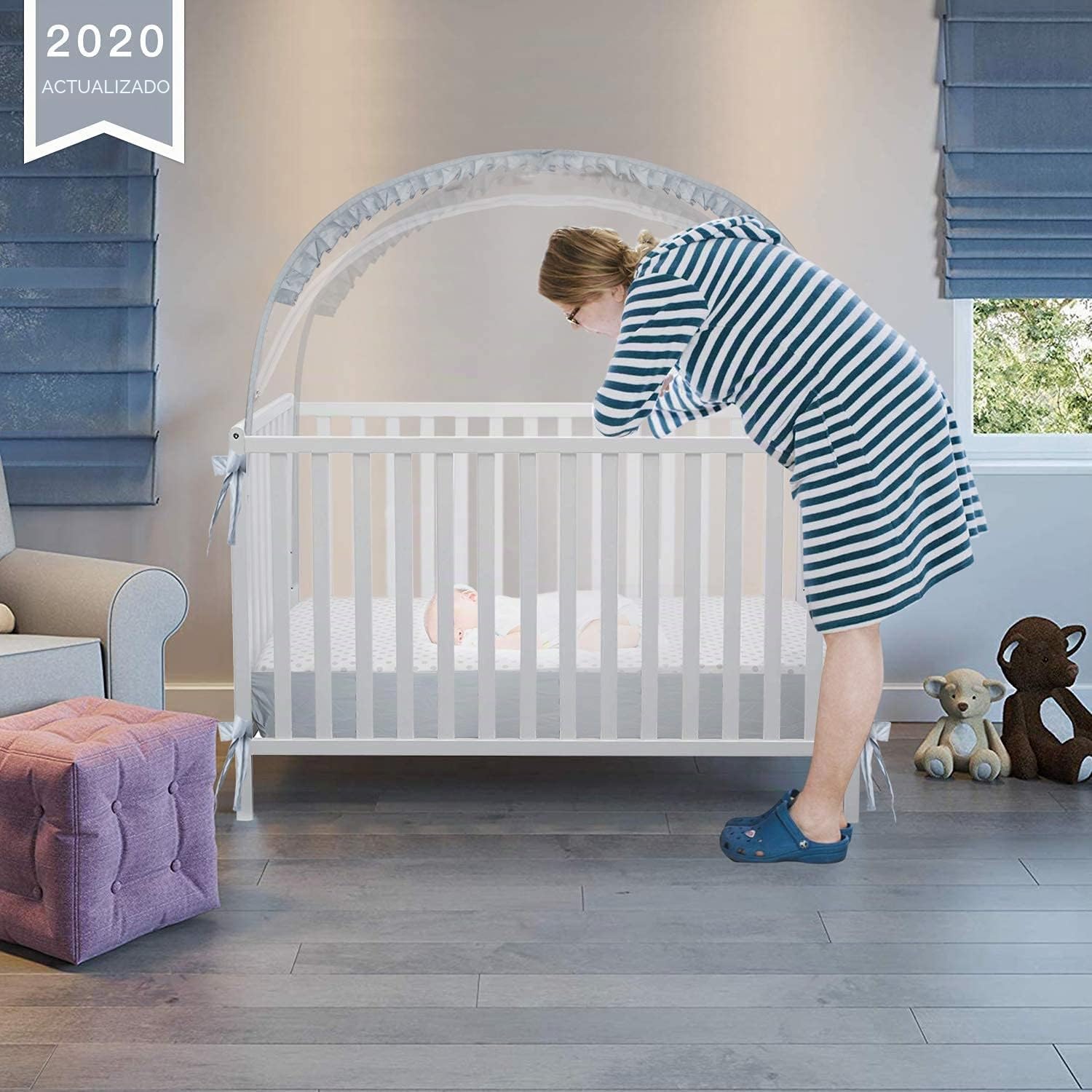 Mosquitera, red de mosquitos, tienda plegable para cuna de bebé, cuna, cama infantil, red para cuna, tienda de viaje plegable con bolsa de transporte (gris, 70 x 140 cm)
