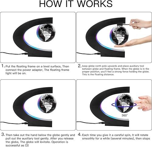 Miniatura 3 de Gresus Globo flotante de levitación magnética con base en forma de C, globo flotante con luces LED, grandes padres, estudiantes, profesores,