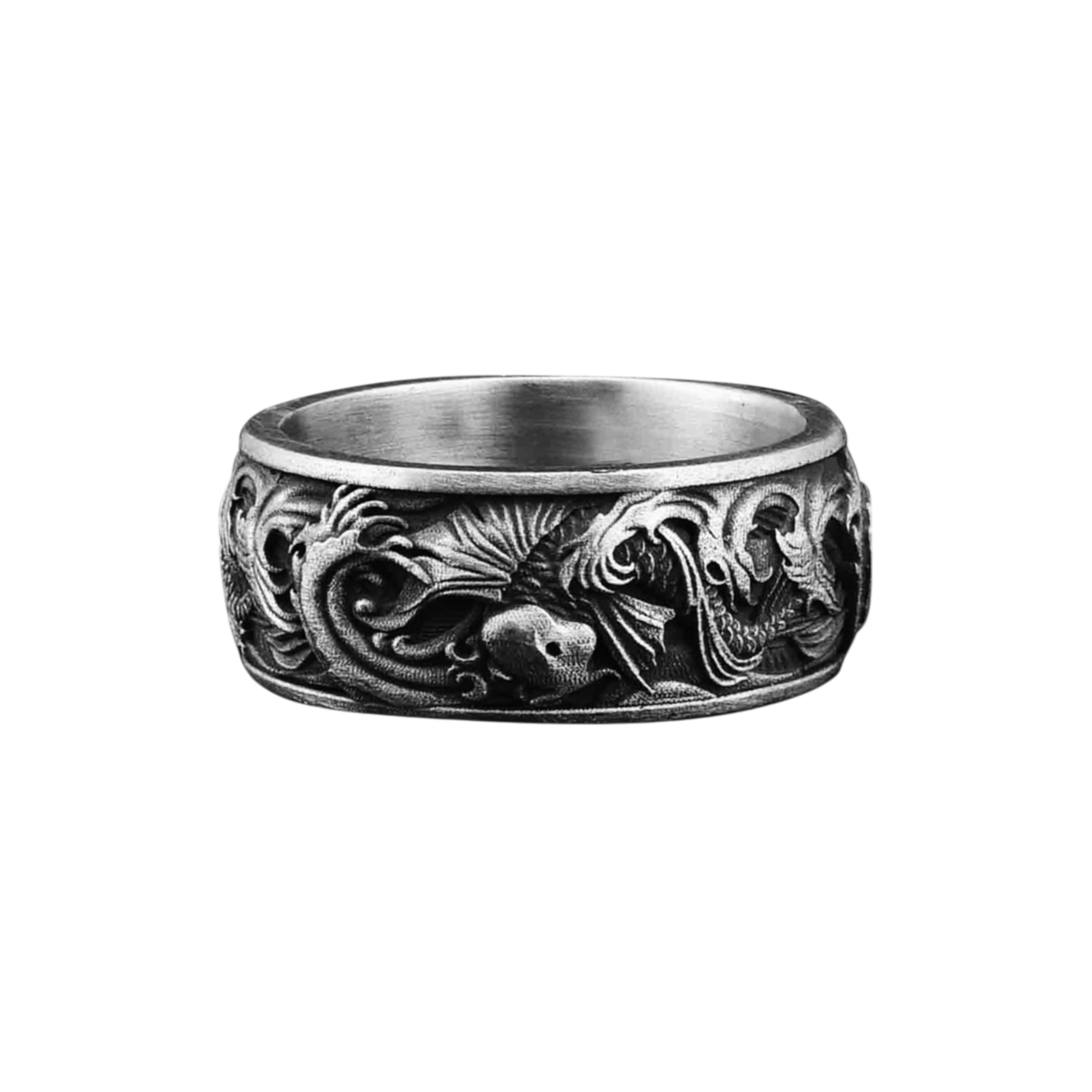 BySilverStone - Carp and Waves Silver Men Band, Silver Ornament