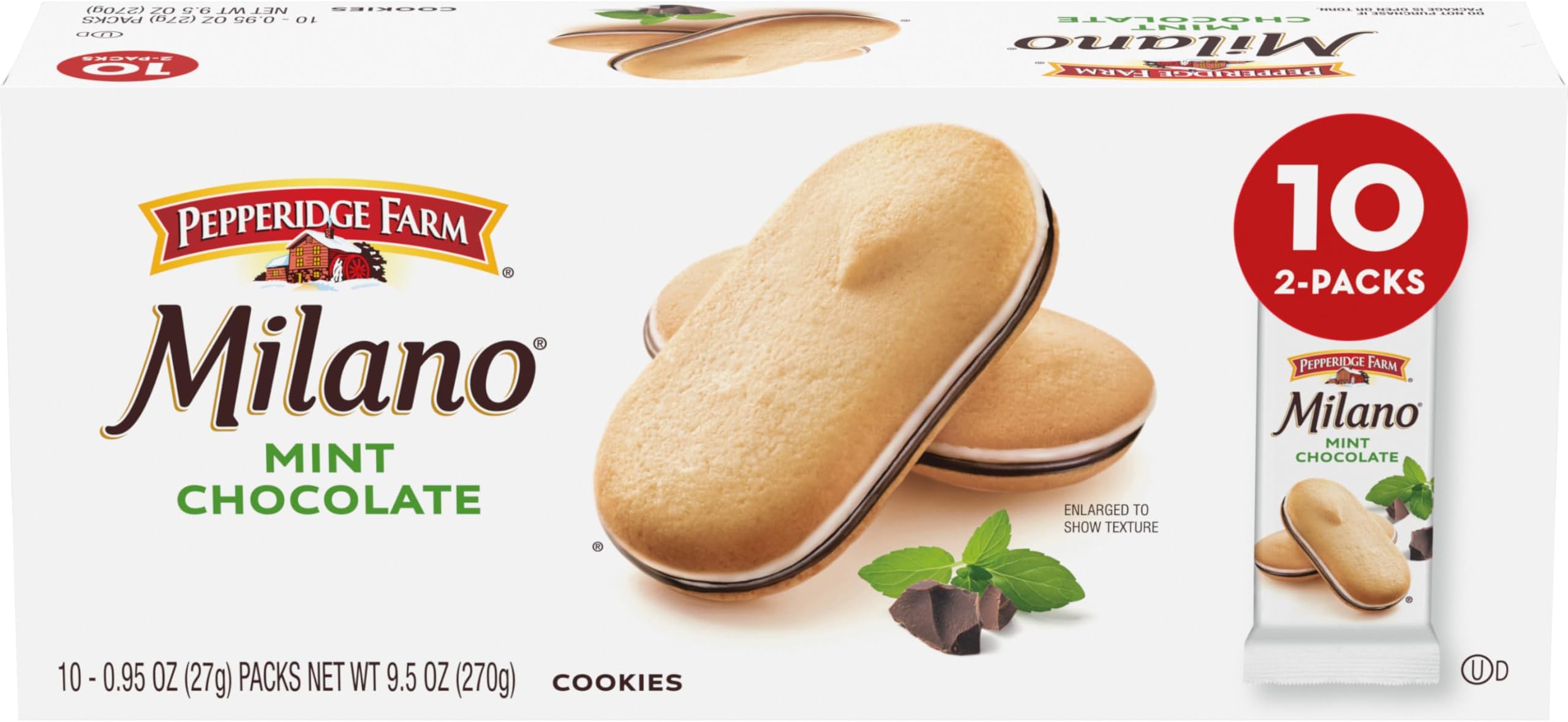 Pepperidge Farm Milano Cookies, Mint, 10 Packs, 2 Cookies per Pack