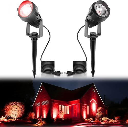 LOHAS - Foco rojo para exteriores, luces LED rojas para patio, encendido y apagado automático de 5 W 120 V, iluminación de paisaje para casa,