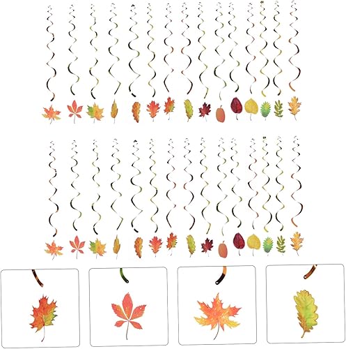 Miniatura 2 de 30 piezas de hojas de arce en espiral en espiral de Acción de Gracias, remolinos colgantes de techo, colgantes de papel, decoración de otoño,