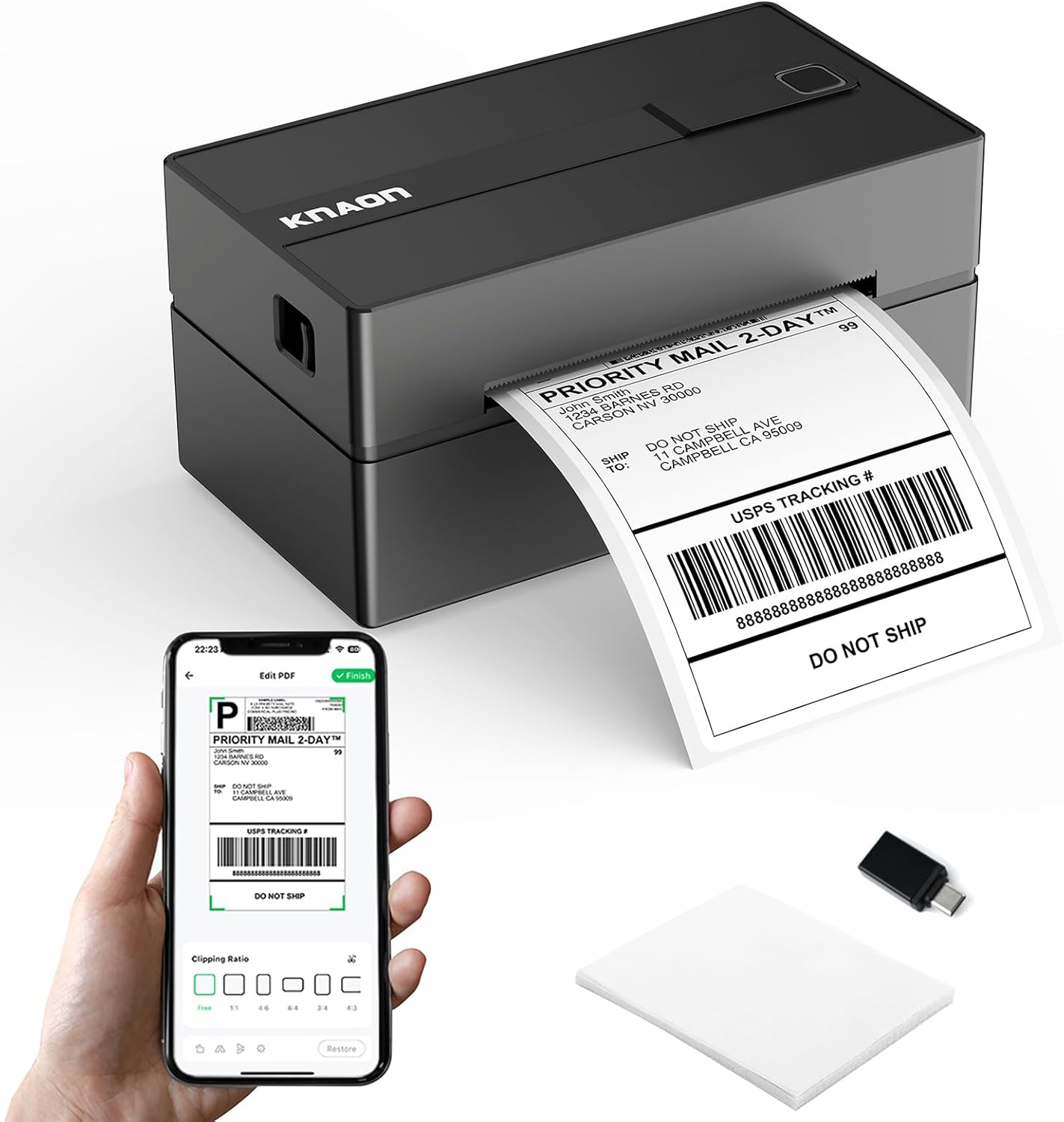 Bluetooth Thermal Label Printer, 4×6 Wireless Thermal Shipping Label Printer for Small Business, Compatible with iPhone,Android,Windows,Mac,Chromebook –Works with Ebay Shopify USPS&More, Black