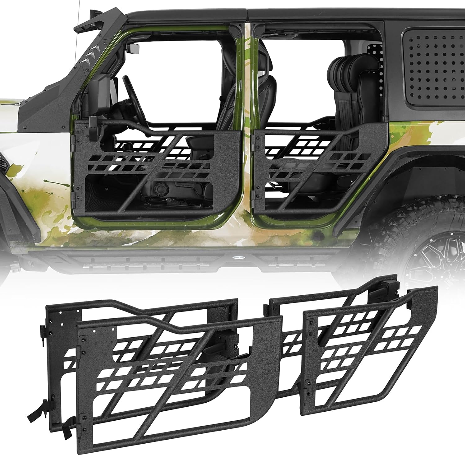 JL Wrangler Tubular Doors Replacement Half Door Guard Compatible with Jeep Wrangler JLU Unlimited 4-Door 2018-2026 Rock Crawler Tube Half Doors