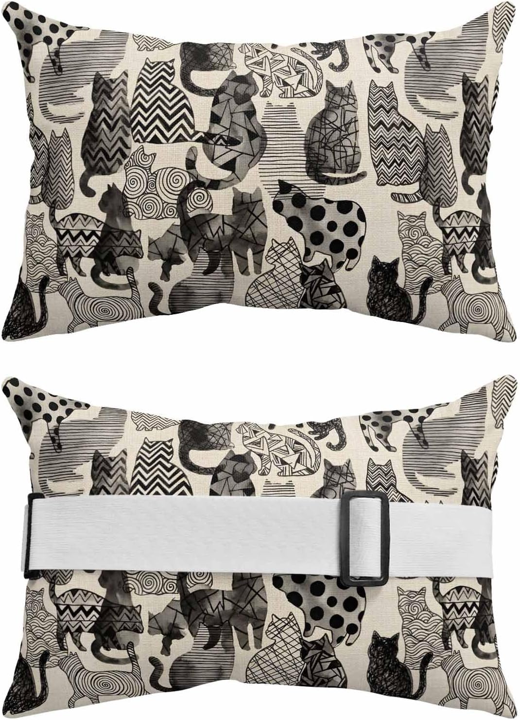 Pack of 2 Outdoor Lumbar Pillow Covers 12x20 Inch, Cat Waterproof Throw Pillow Covers Set, Vintage Geometric Abstract Polka Dot Indoor&Outdoor Decorative Cushion Cases for Patio Porch Car