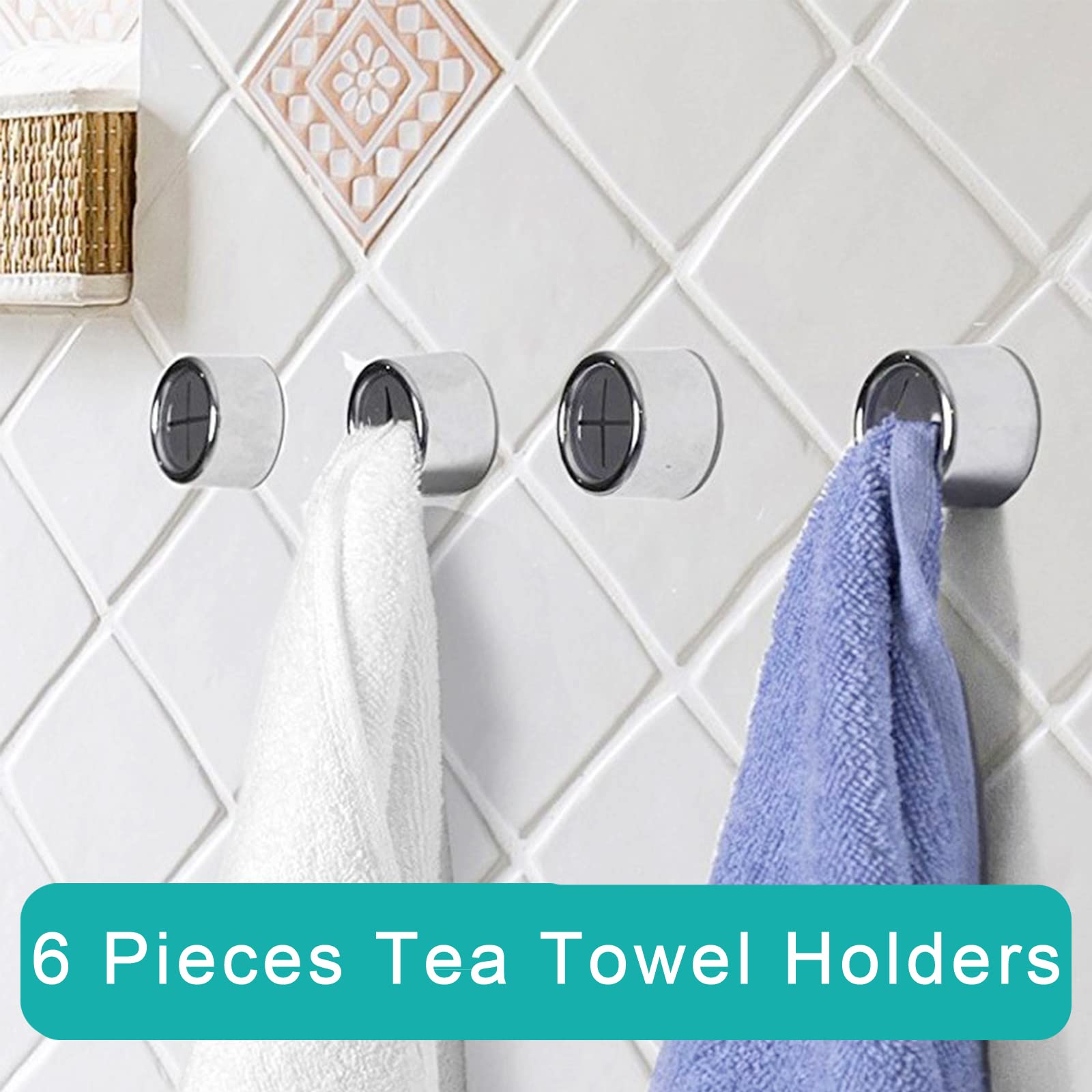 Self Adhesive Towel Hooks - No Drilling! -6 Self Adhesive Towel Hooks - No Drilling! -6