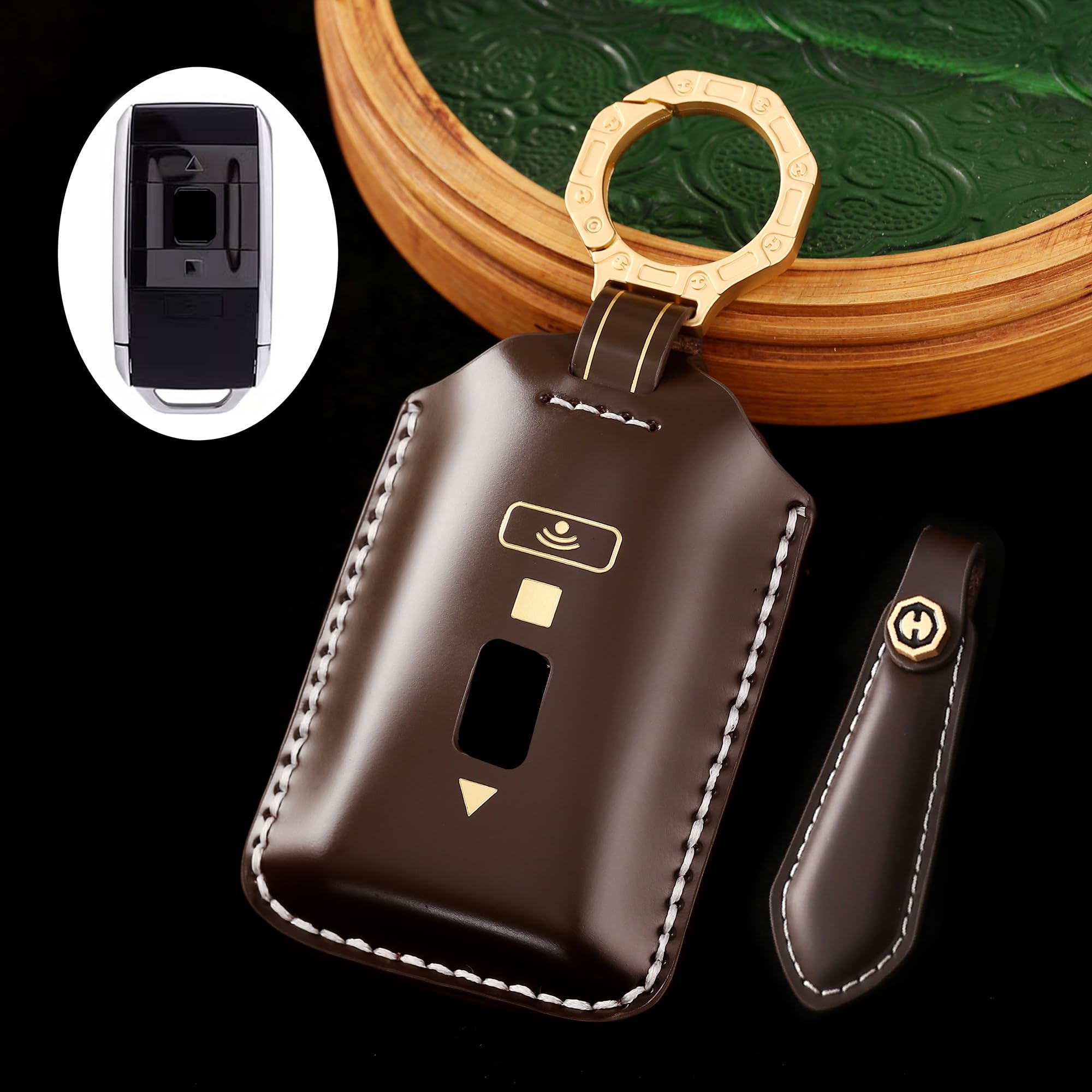 ontto Etui na kluczyki samochodowe ze skóry bydlęcej, etui na pilot zdalnego sterowania, pasuje do Rolls-Royce Ghost Phantom Dawn Cullinan Spectre Wraith Black Badge, etui na klucze, breloczek-B,