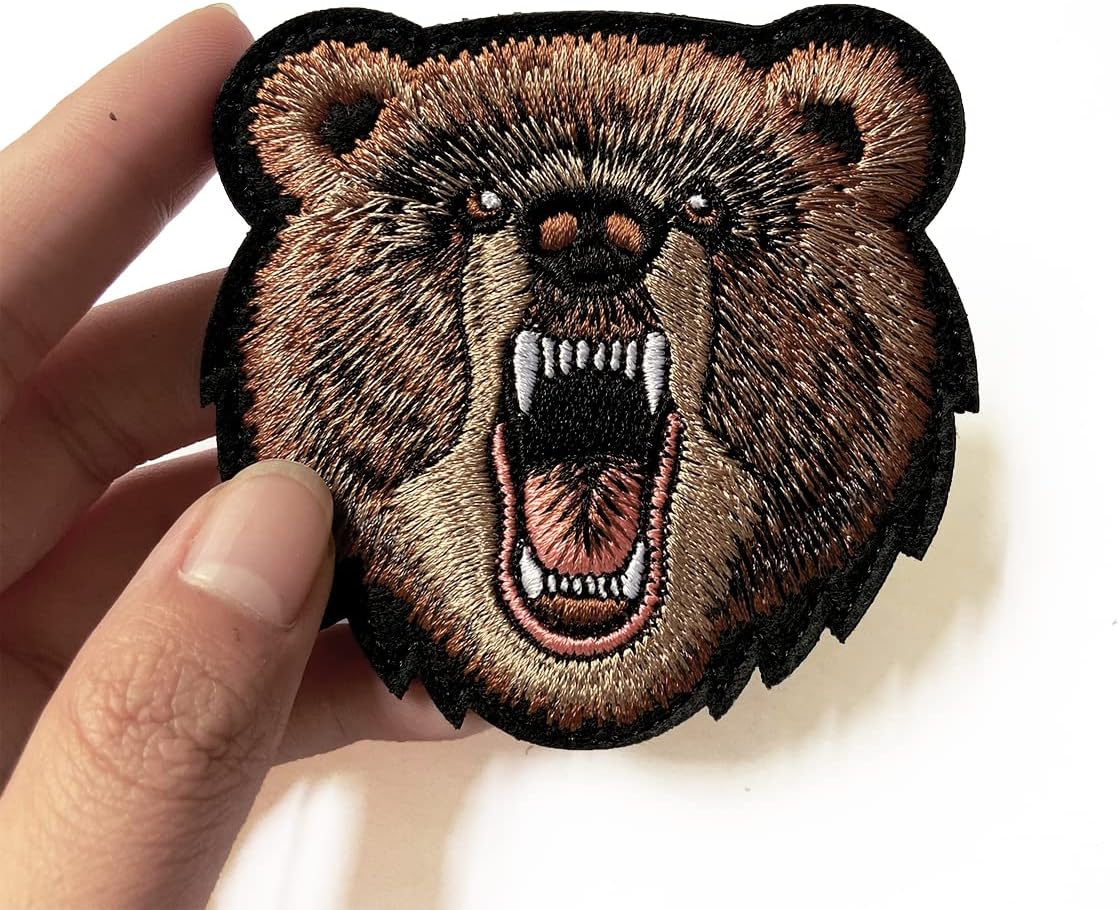 Bear Patch Embroidered Armbands Badges Patch Hook & Loop Patches 3" x 3.15" Sized image 2