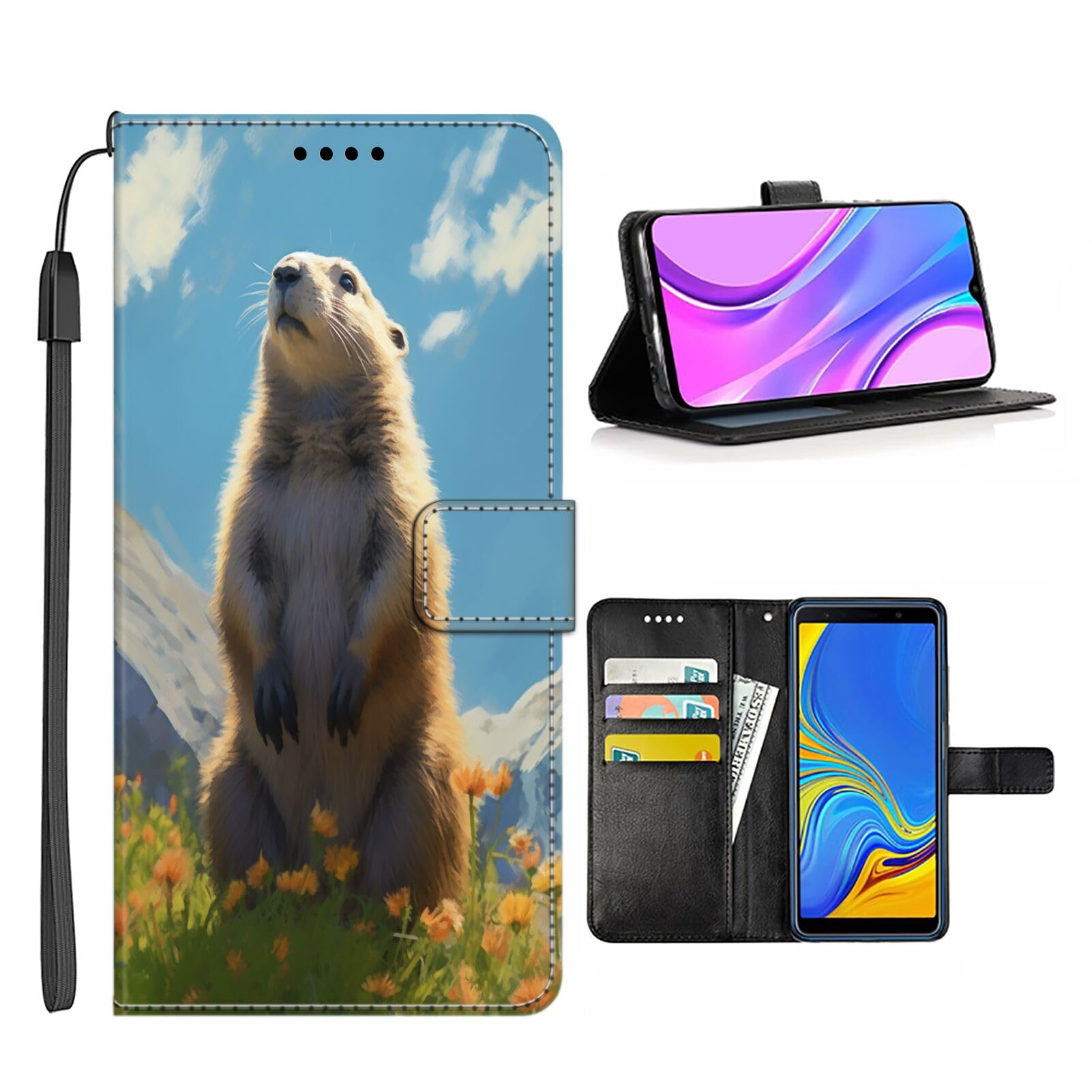 DAFEI Wallet Case for LG K52/K62 with Marmot-aa2502 Pattern PU Leather Flip Folio ID&Credit Cards Pocket Lanyard