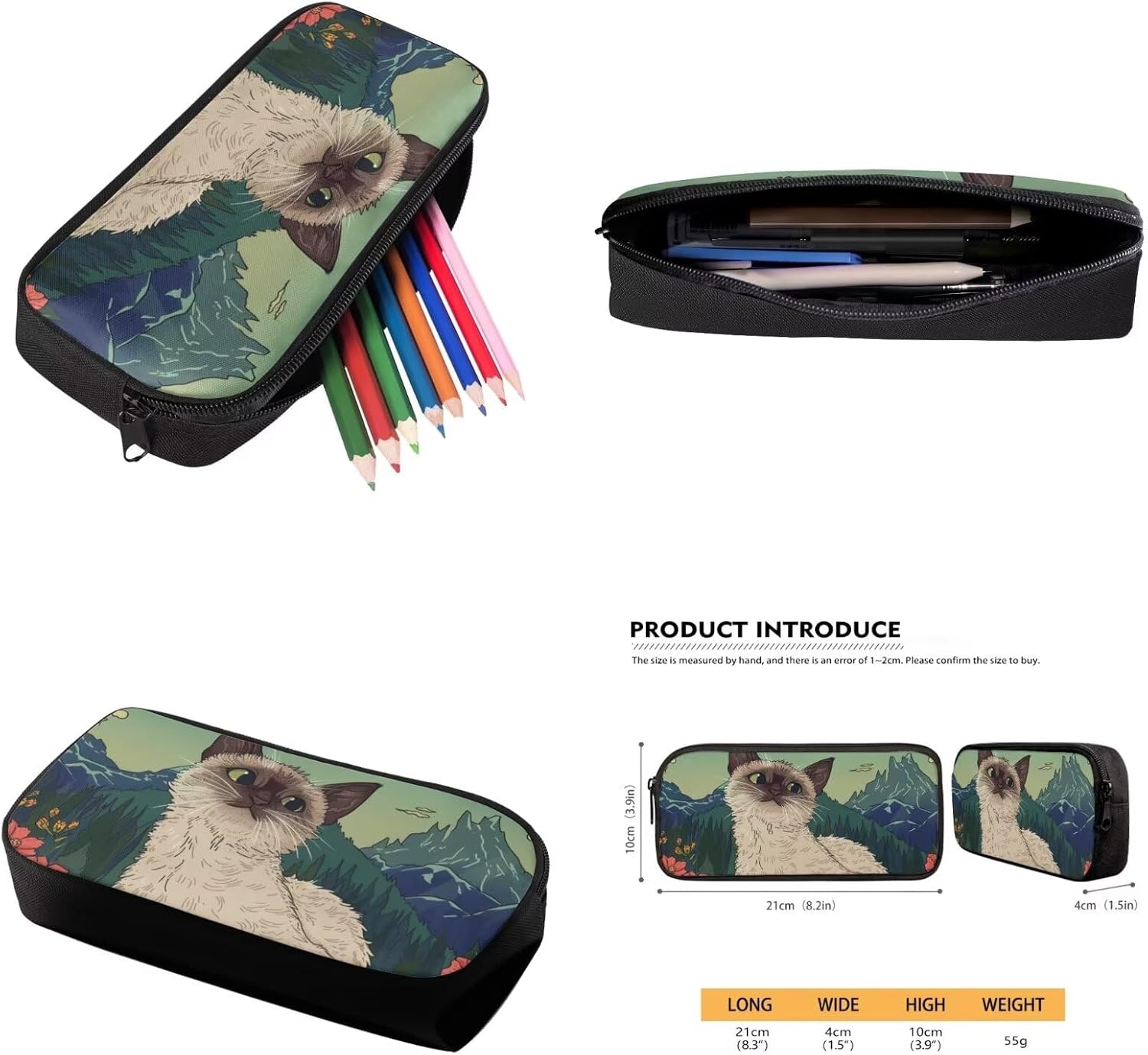 Whimsical Illustration Moon Crab Siamese Cat Backpack for Girls Boys 17 Inch Bookbag with Insulated Lunch Bag Pencil Case Kids Cute Animal Backpack with Lunch Box Padded Back School Bag Blue