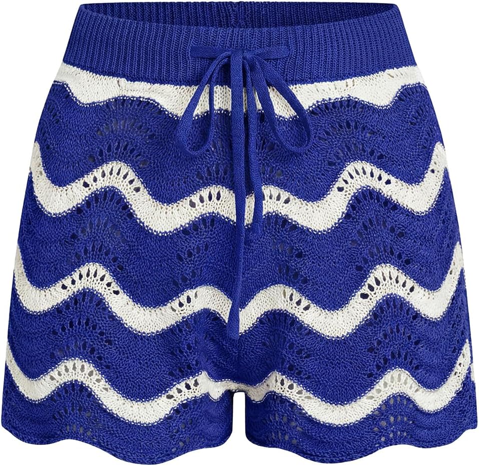 CUPSHE Striped Cover Up Shorts for Women Drawstring Waist Knit Swimsuit Coverup Beach Shorts Casual Bikini Cover Up
