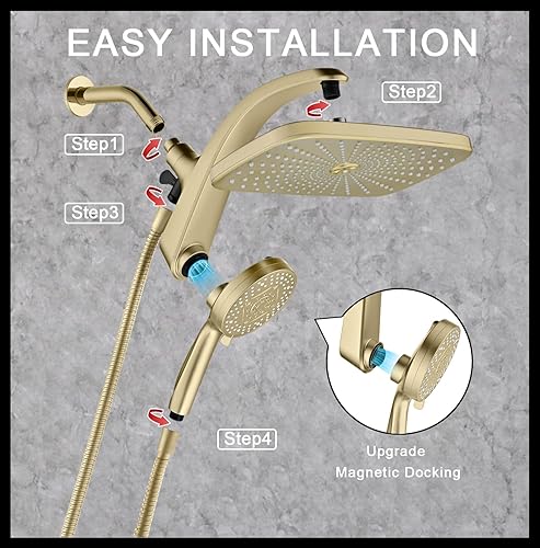 Miniatura 7 de Cabezal de ducha de lluvia de alta presión cabezales de ducha mejorados con rociador de mano combinado con cabezal de ducha fijo y cabezal de ducha