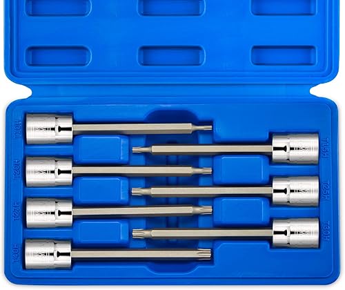 Vista 25 de NEIKO 10080A - Juego de llaves de vaso de 3/8 pulgadas extra largas Torx Star Bit 7 piezas T10 a T40 4-3/8 pulgadas de longitud