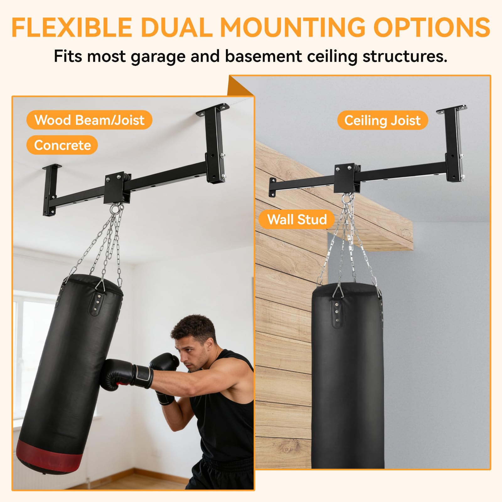 Soporte de techo de pared con sistema de rodillos, capacidad ajustable de 300 libras, soporte deslizante para boxeo, kickboxing, entrenamiento de artes marciales mixtas