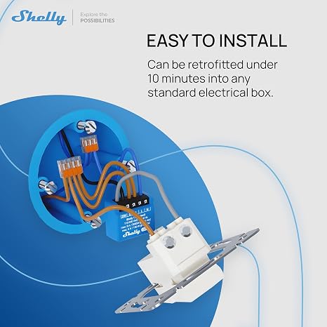 Shelly 1 Mini Gen 3 | WiFi and Bluetooth Smart Switch Relay 1 Channel 8A | Home Automation Compatible with | Alexa and Google Home | iOS Android App | Hub Not Required | Dry Contacts